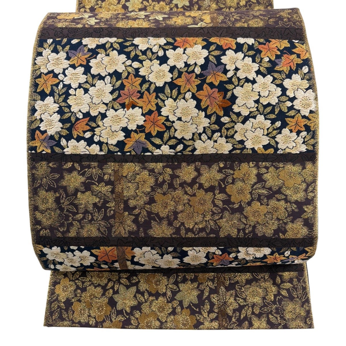 袋帯 秀品 桜 楓 箔 焦茶色 六通 正絹｜中古・古着・リサイクル着物