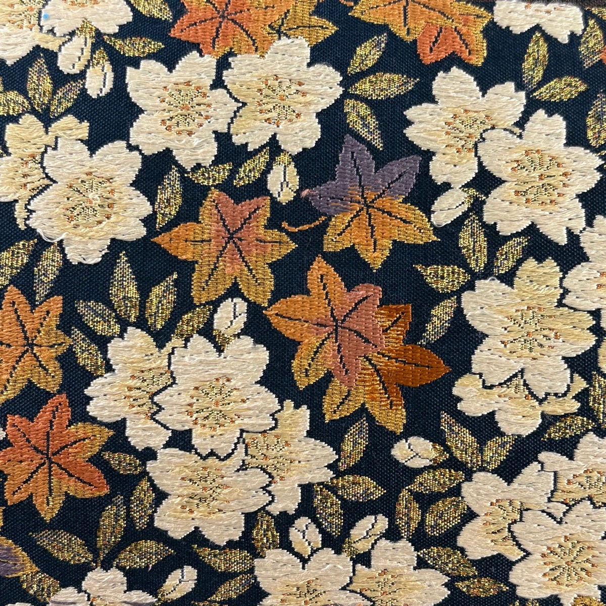 袋帯 秀品 桜 楓 箔 焦茶色 六通 正絹｜中古・古着・リサイクル着物
