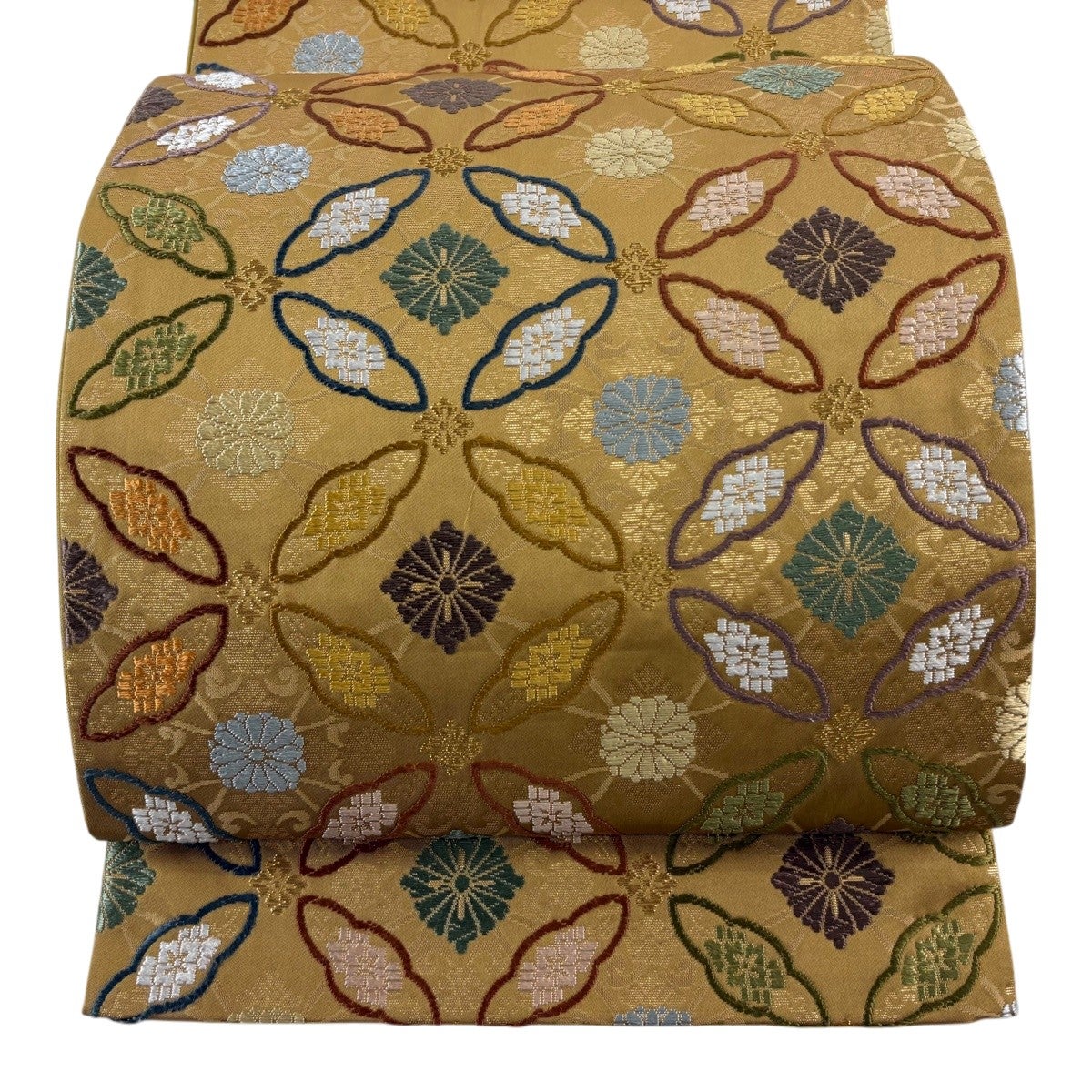 美品】 袋帯 名品 花井幸子 落款あり 花菱 唐草 金華山織 箔 金色 六通