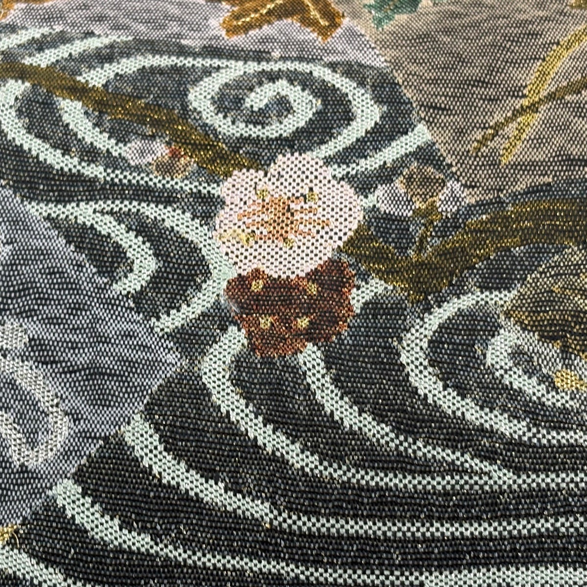 美品】 袋帯 名品 草花 流水 金銀糸 深緑 お太鼓柄 正絹｜中古・古着