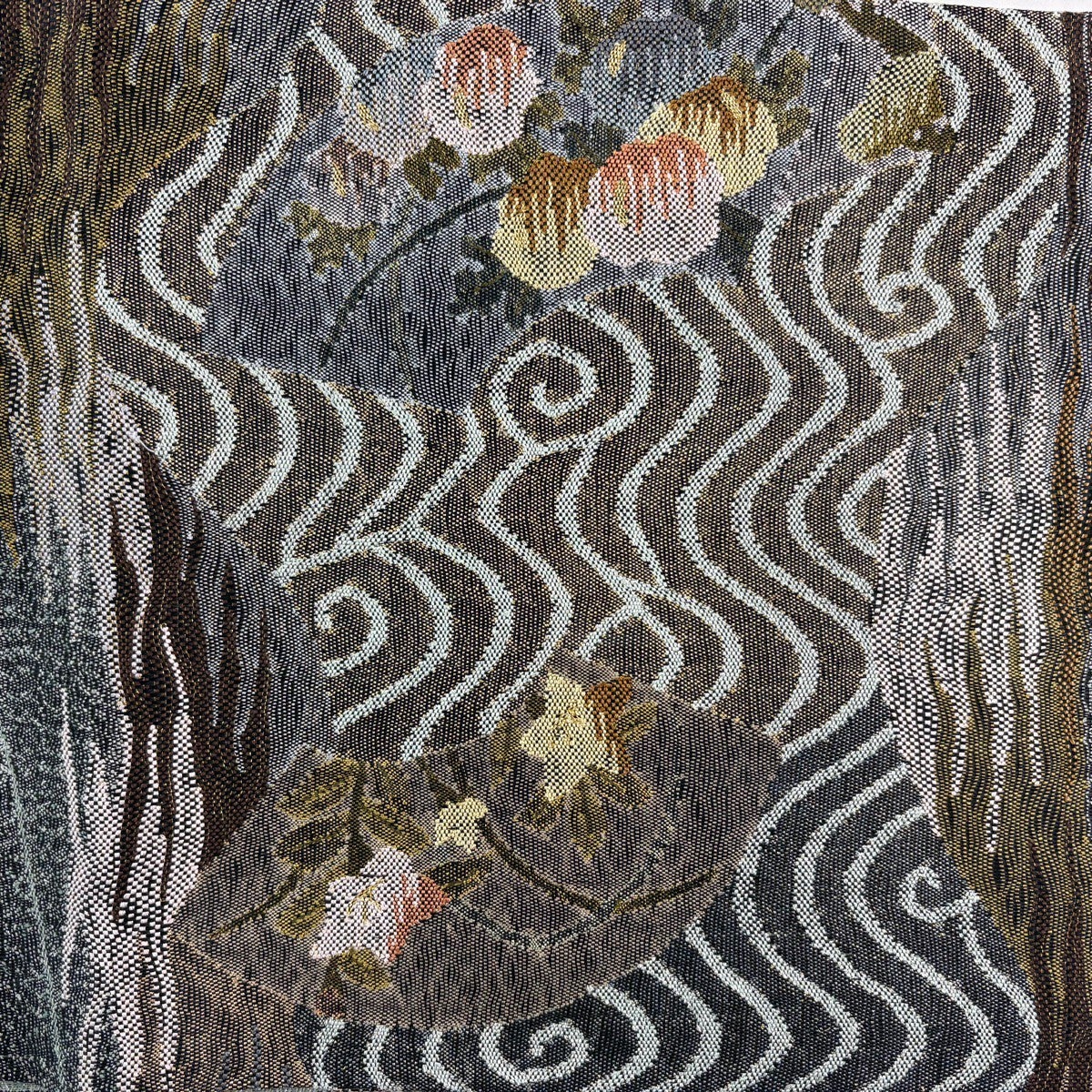 美品】 袋帯 名品 草花 流水 金銀糸 深緑 お太鼓柄 正絹｜中古・古着