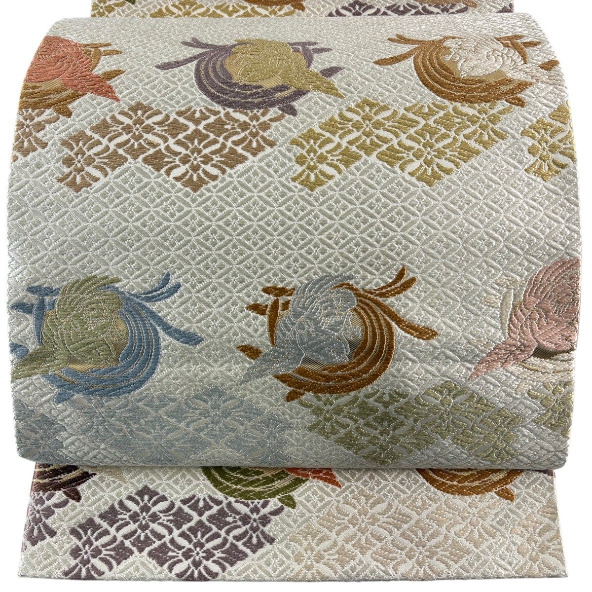 袋帯 名品 鳥 花菱 唐織 クリーム 六通 正絹｜中古・古着・リサイクル