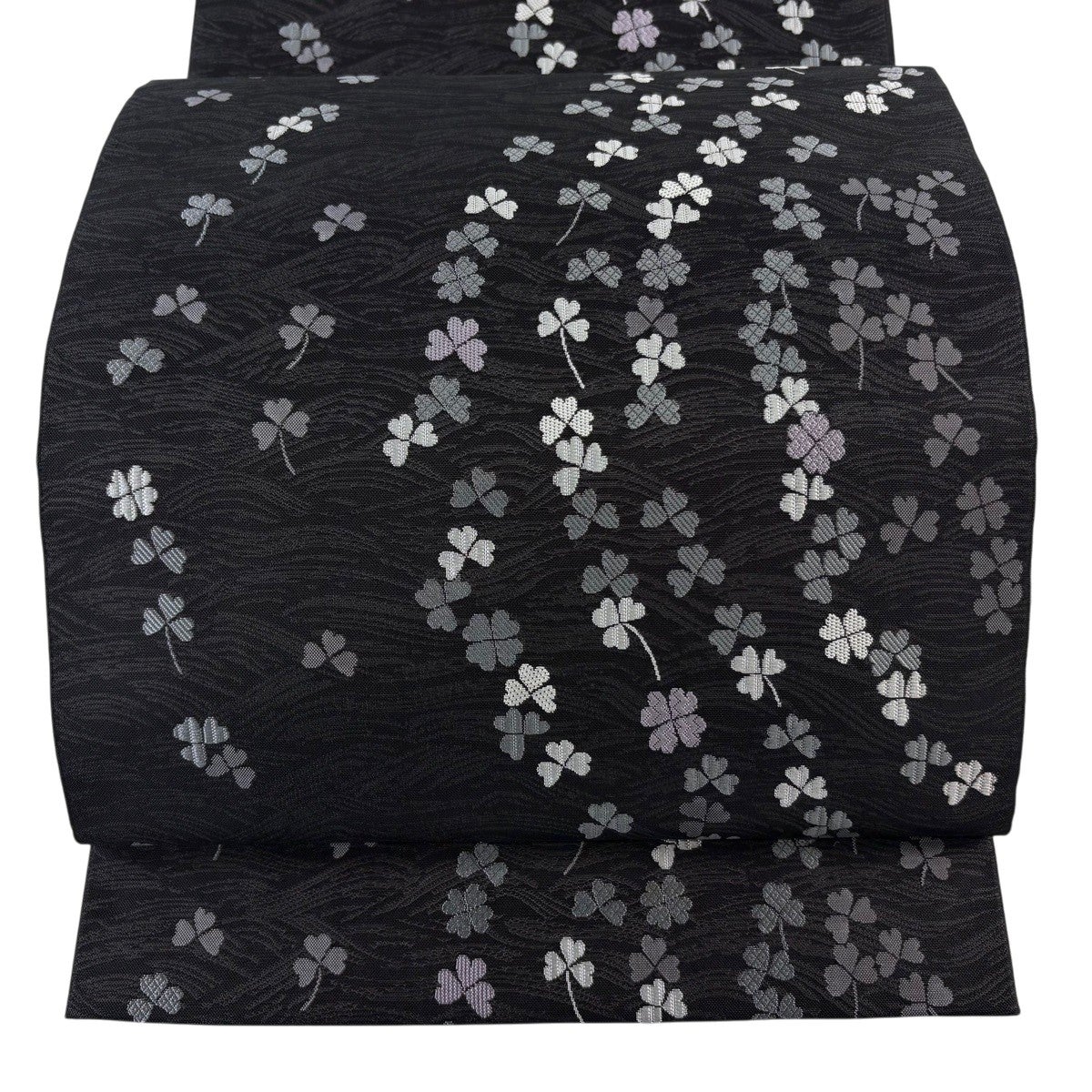 美品】 袋帯 逸品 クローバー 帽子 墨色 お太鼓柄 正絹｜中古・古着