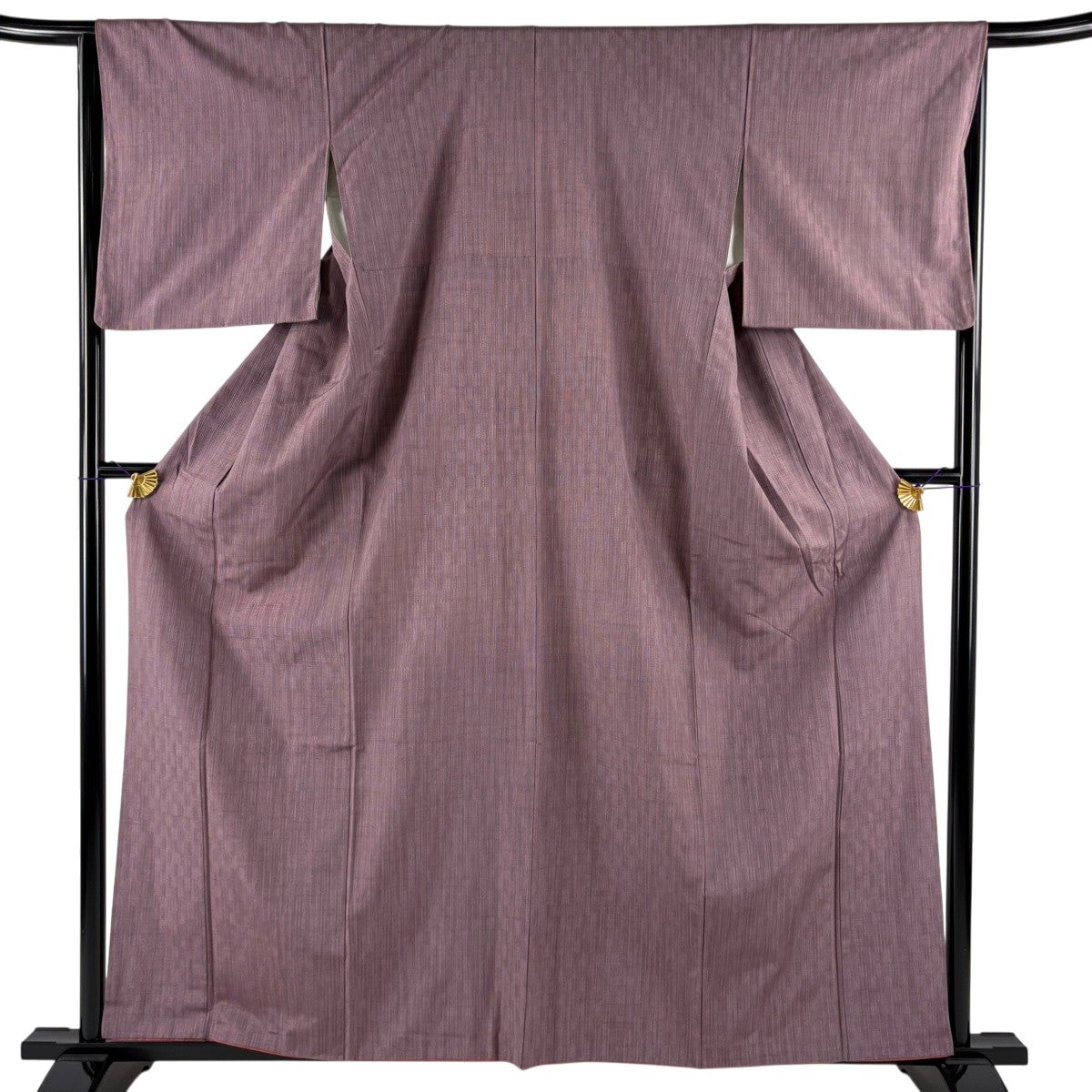 紬 身丈159cm 裄丈65.5cm M 袷 縞 幾何学模様 紫 正絹 優品｜中古