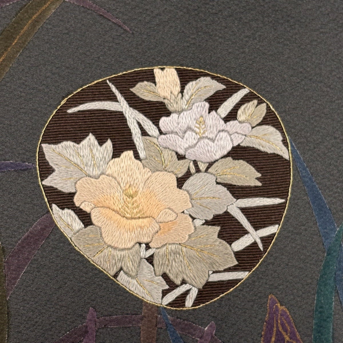 付下げ 身丈164.5cm 裄丈66cm M 袷 ますいわ屋 落款あり 草花 刺繍