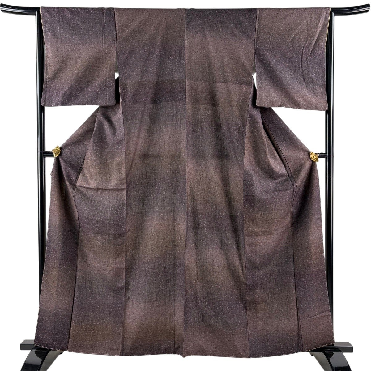 美品】 小紋 身丈163cm 裄丈64cm M 袷 紬地 幾何学模様 ぼかし 焦茶色