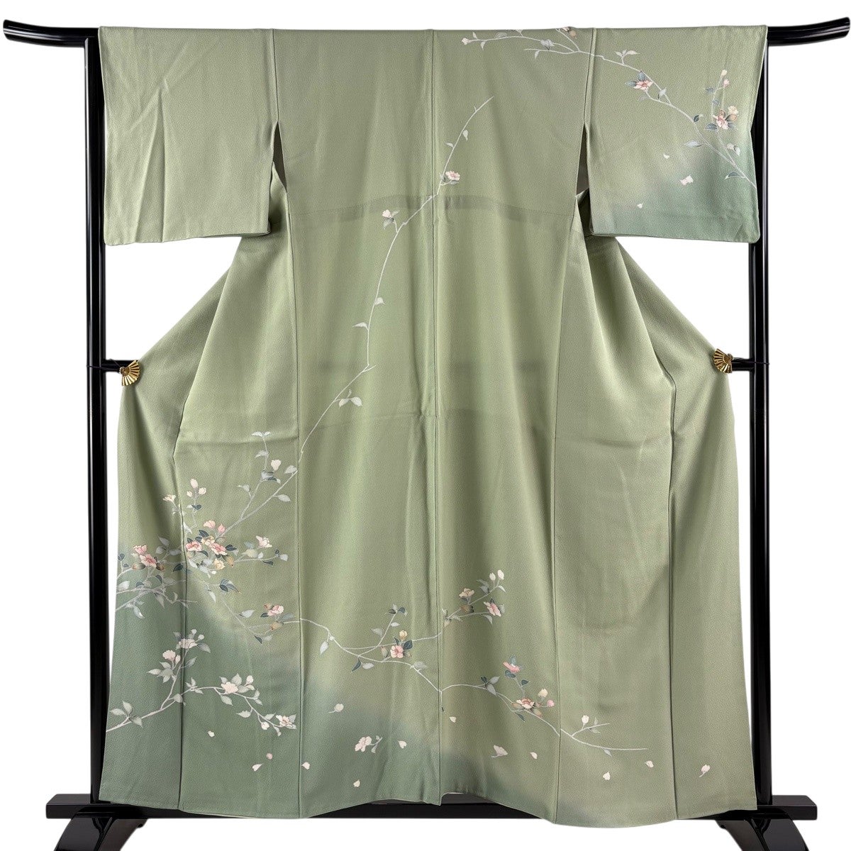 訪問着 身丈158.5cm 裄丈64.5cm M 袷 枝花 花弁 金彩 ぼかし 薄緑 正絹