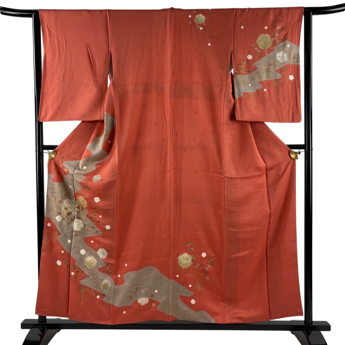 訪問着 身丈154.5cm 裄丈64cm M 袷 落款あり 菊 枝梅 金彩 染め分け