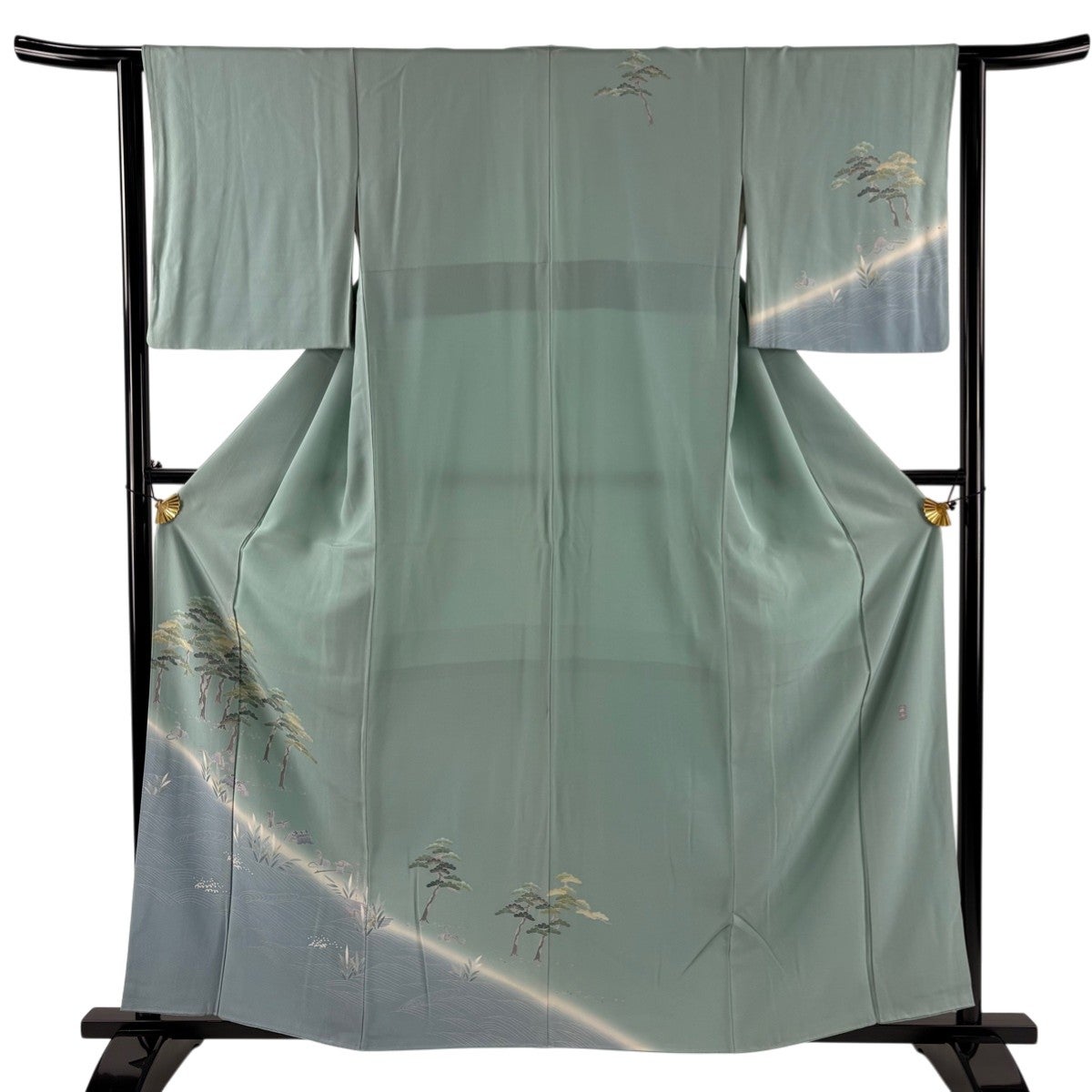 訪問着 身丈161cm 裄丈66.5cm 正絹 逸品 【中古】 訪問着 身丈161cm 裄丈65cm M 袷 扇面 菊 金糸 金彩 青灰色 正絹