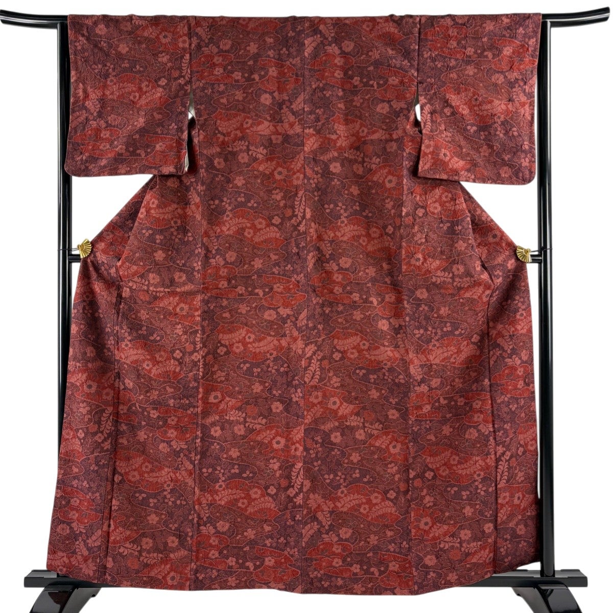 美品】 小紋 身丈164.5cm 裄丈64cm M 袷 藤林徳扇 落款あり 花 箔 薄