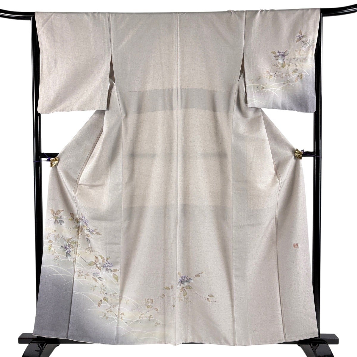 美品】 付下げ 身丈159cm 裄丈66cm M 袷 紬地 やまと 落款あり 草花 芝