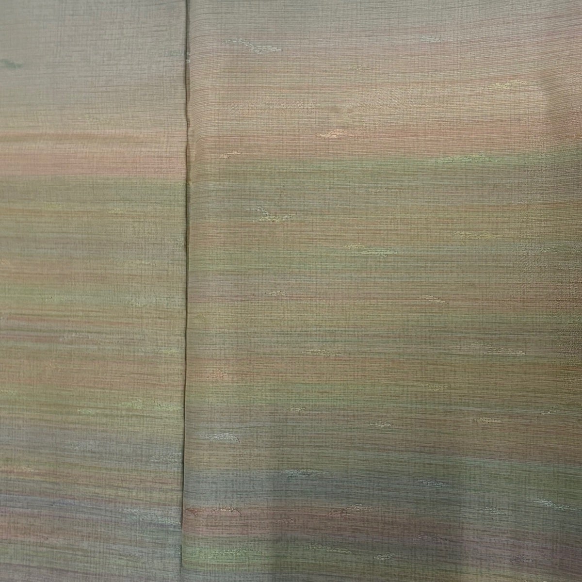 美品】 付下げ 身丈155cm 裄丈63.5cm S 袷 紬地 鈴乃屋 地紋 縞 灰緑