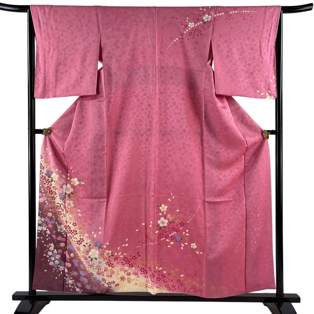 美品】 訪問着 身丈157cm 裄丈65cm M 袷 桜 花唐草 金彩 ぼかし ピンク