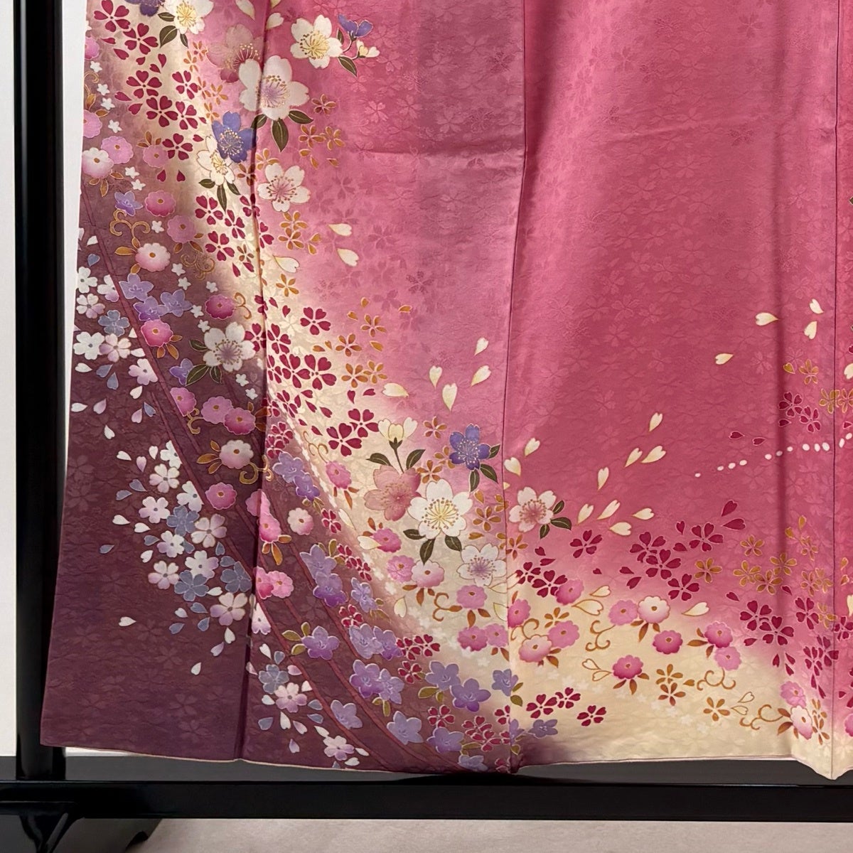 美品】 訪問着 身丈157cm 裄丈65cm M 袷 桜 花唐草 金彩 ぼかし ピンク