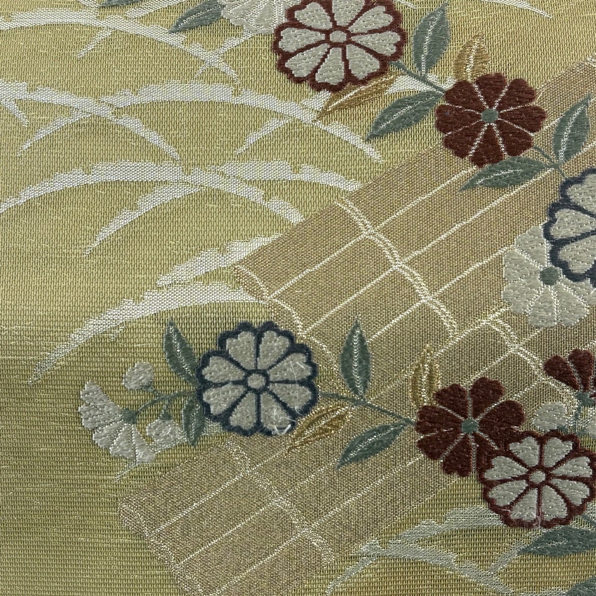 袋帯 秀品 夏帯 花筏 草花 箔 唐織 ベージュ 六通 正絹｜中古・古着