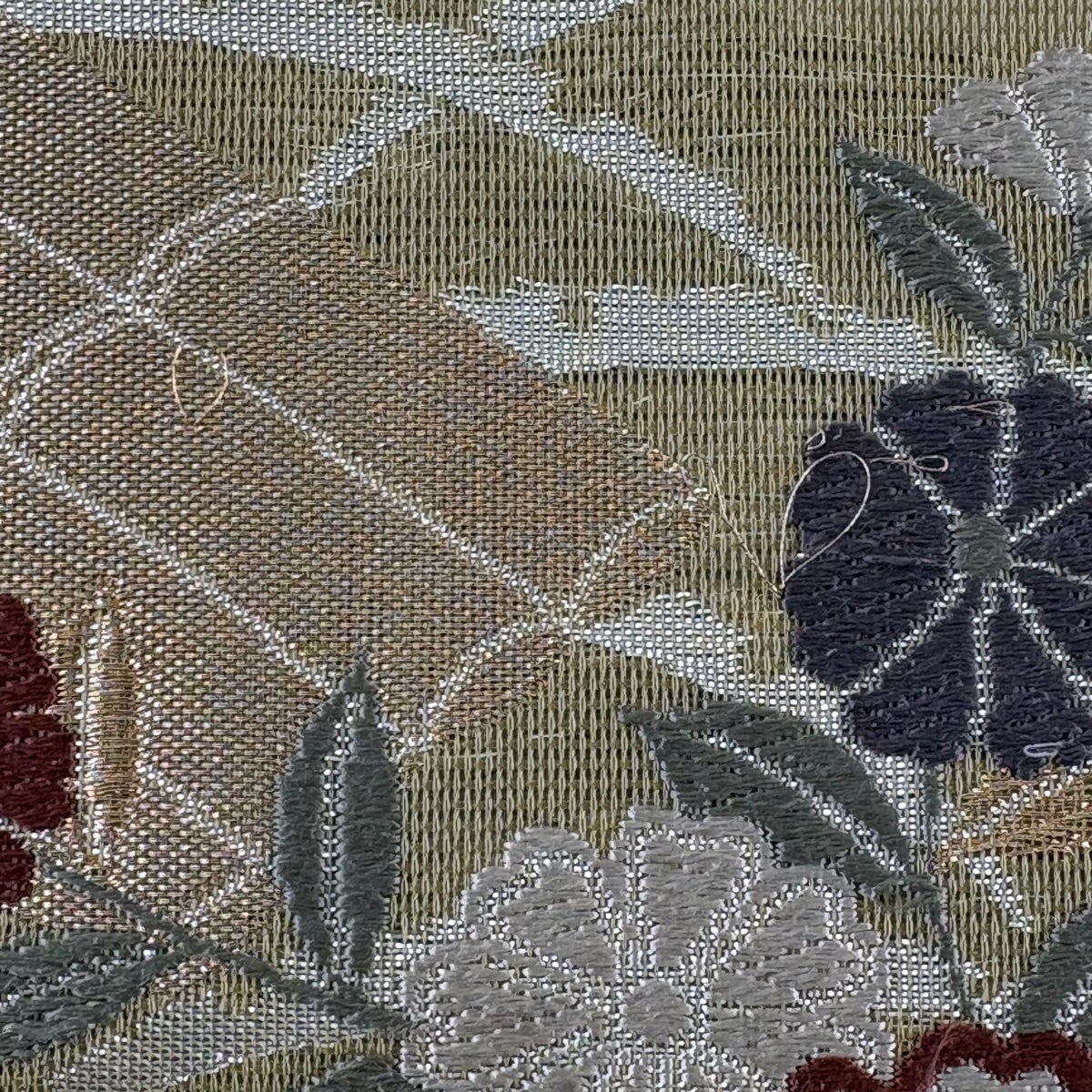 袋帯 秀品 夏帯 花筏 草花 箔 唐織 ベージュ 六通 正絹｜中古・古着