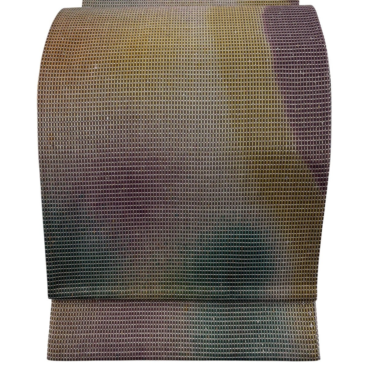 美品】 袋帯 秀品 格子 幾何学模様 金糸 金銀彩 紫 全通 正絹｜中古