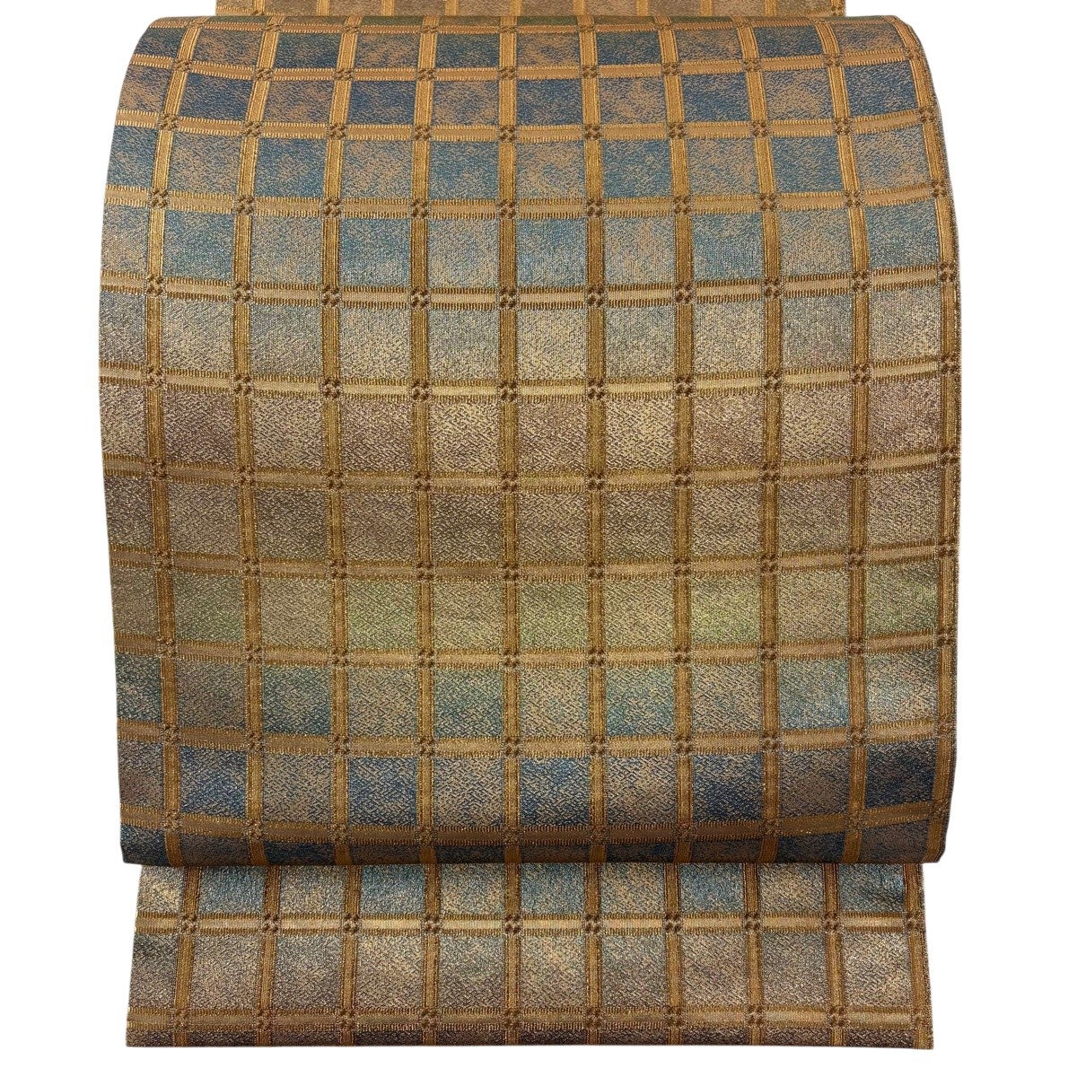 美品】 袋帯 秀品 祥園 落款あり 花唐草 名物裂文様 金糸 箔 灰色 六通