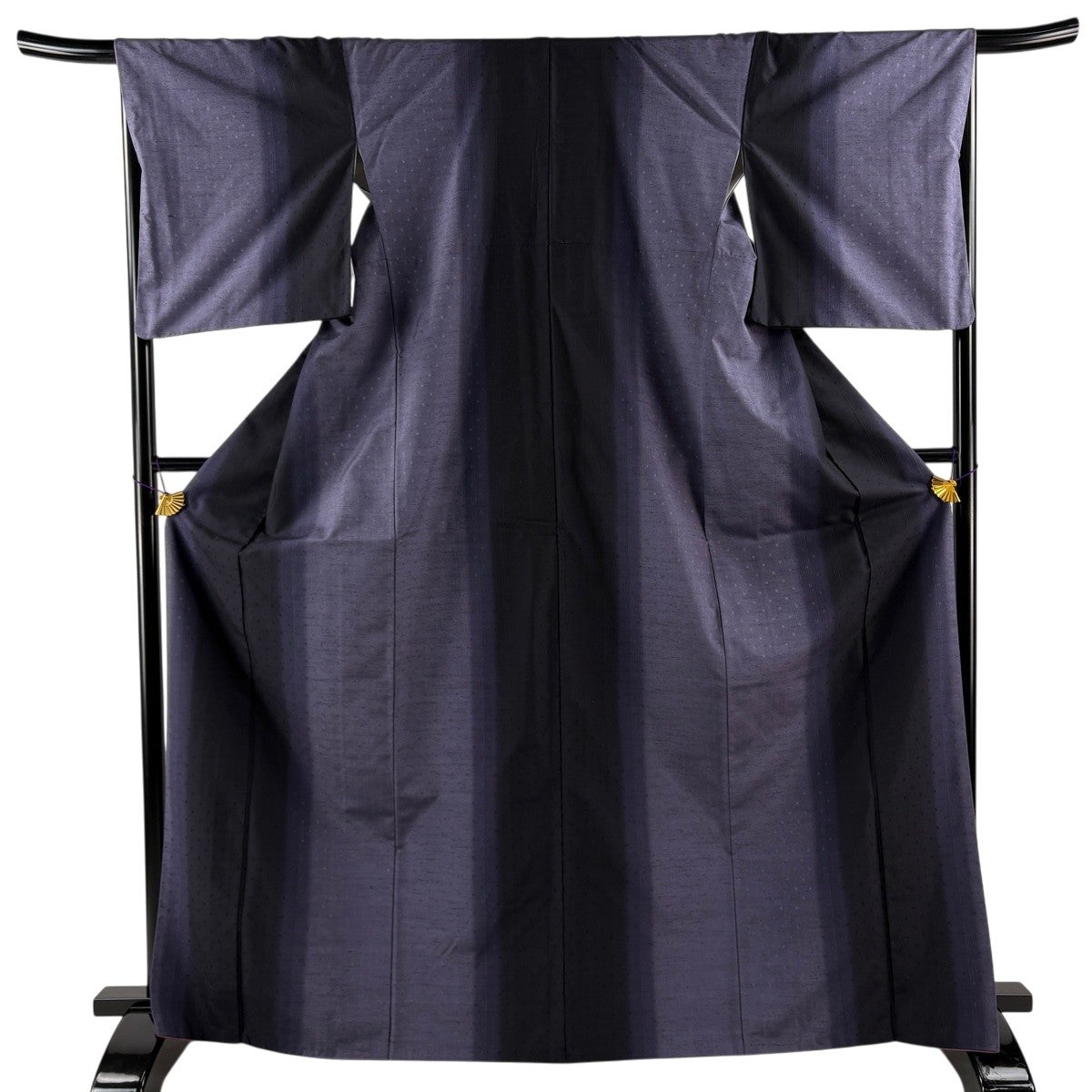 紬 身丈168cm 裄丈68cm L 袷 縦縞 幾何学 紫 正絹 秀品｜中古・古着