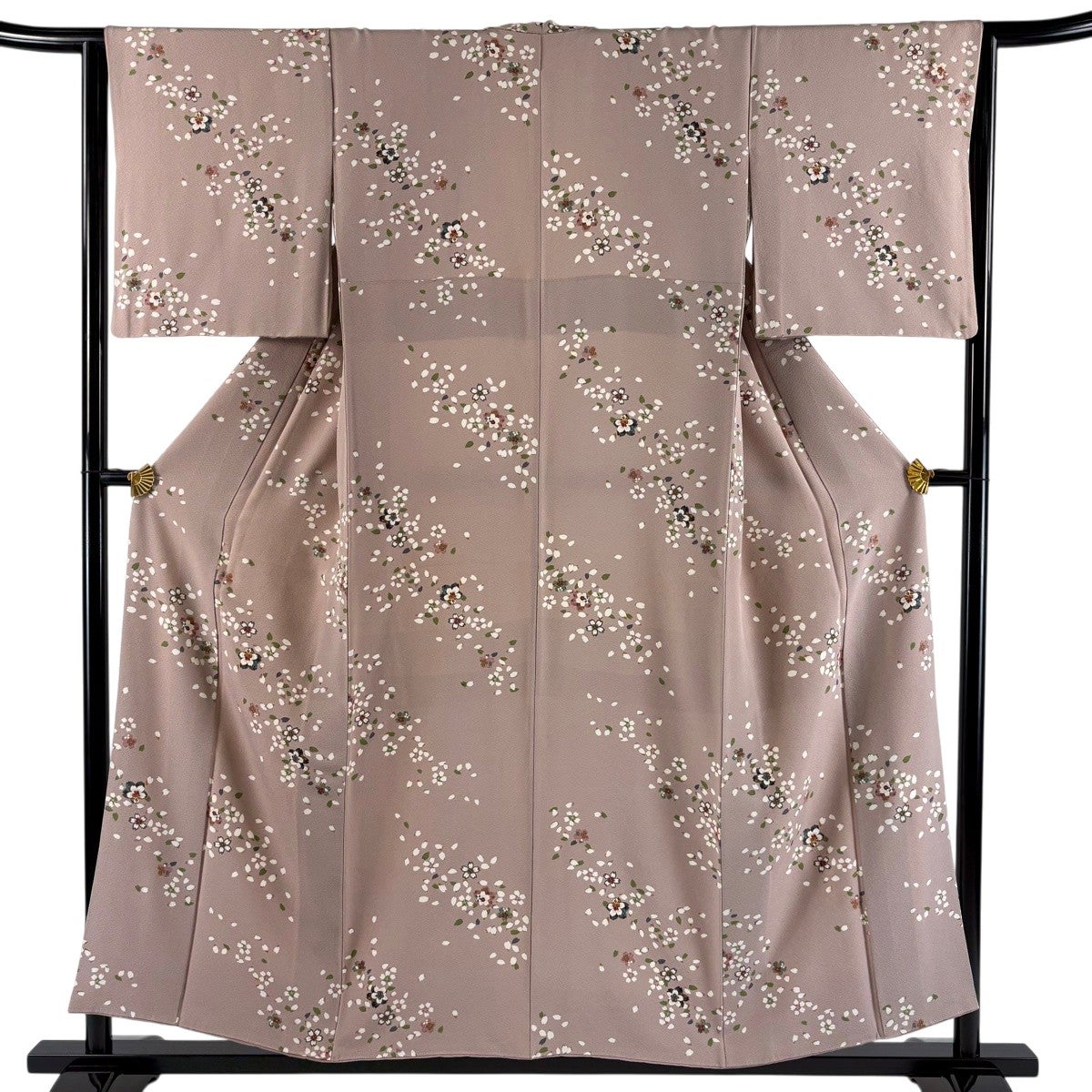 美品】 小紋 身丈154cm 裄丈64cm M 袷 桜 花びら 金彩 薄小豆 正絹 秀
