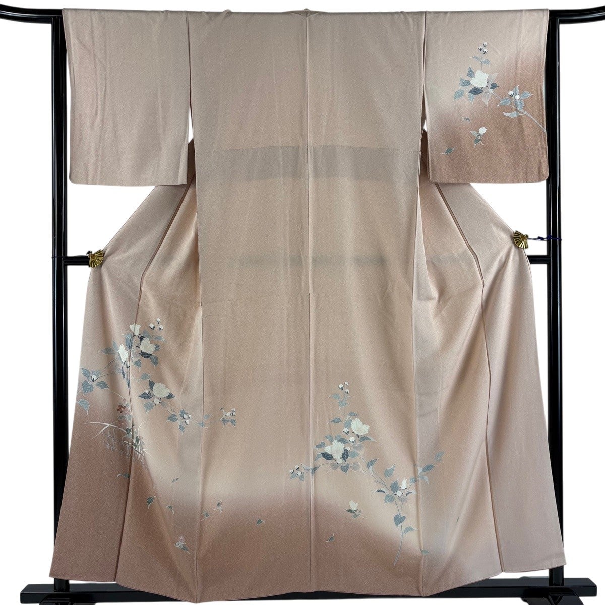 訪問着 身丈159.5cm 裄丈66cm M 袷 雪輪 草花 金彩 薄小豆 正絹 秀品