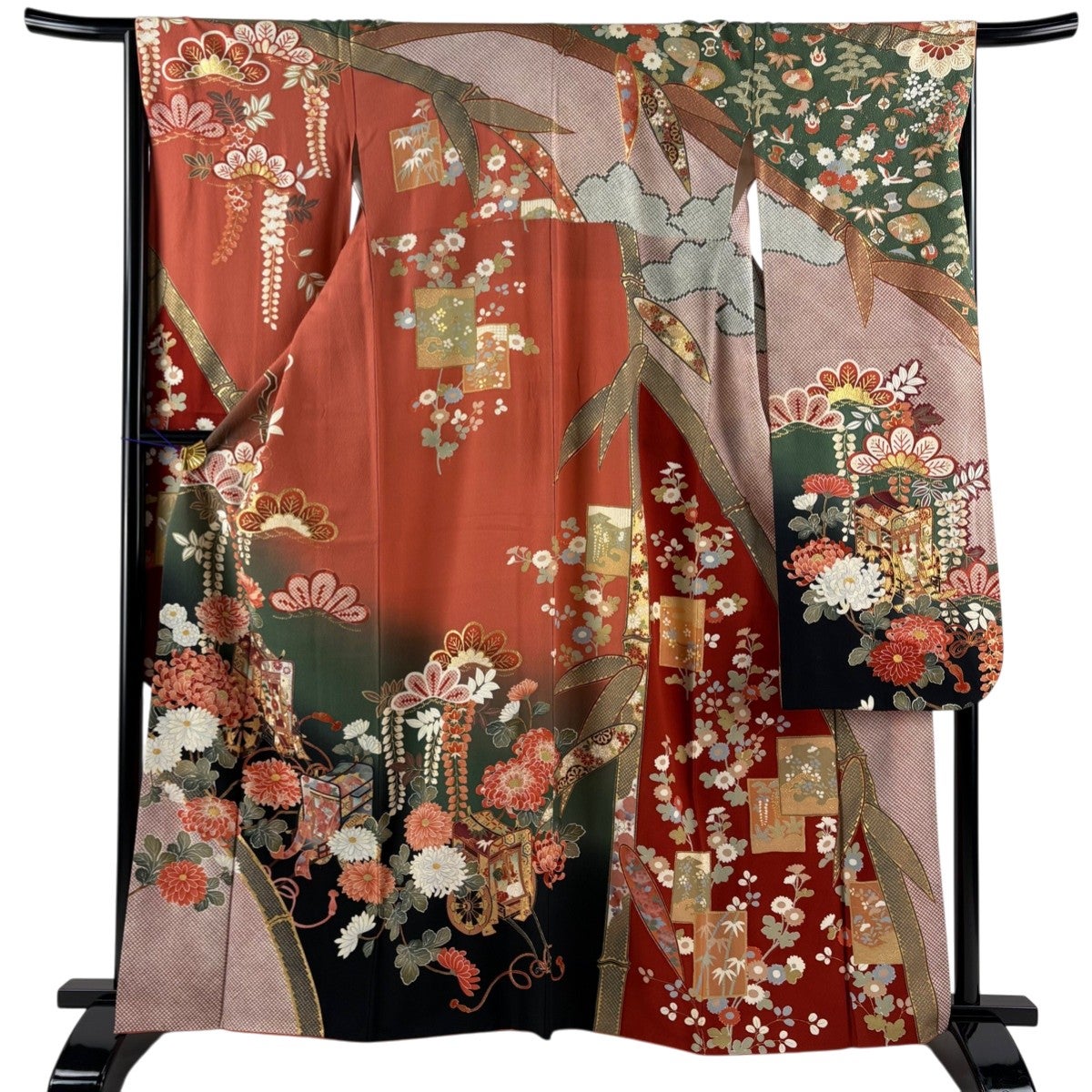 振袖 身丈169cm 裄丈66cm 正絹 美品 秀品 【中古】 振袖 身丈169cm 裄丈66cm M 袷 片輪車 草花 金彩 ぼかし 青 正絹 秀品
