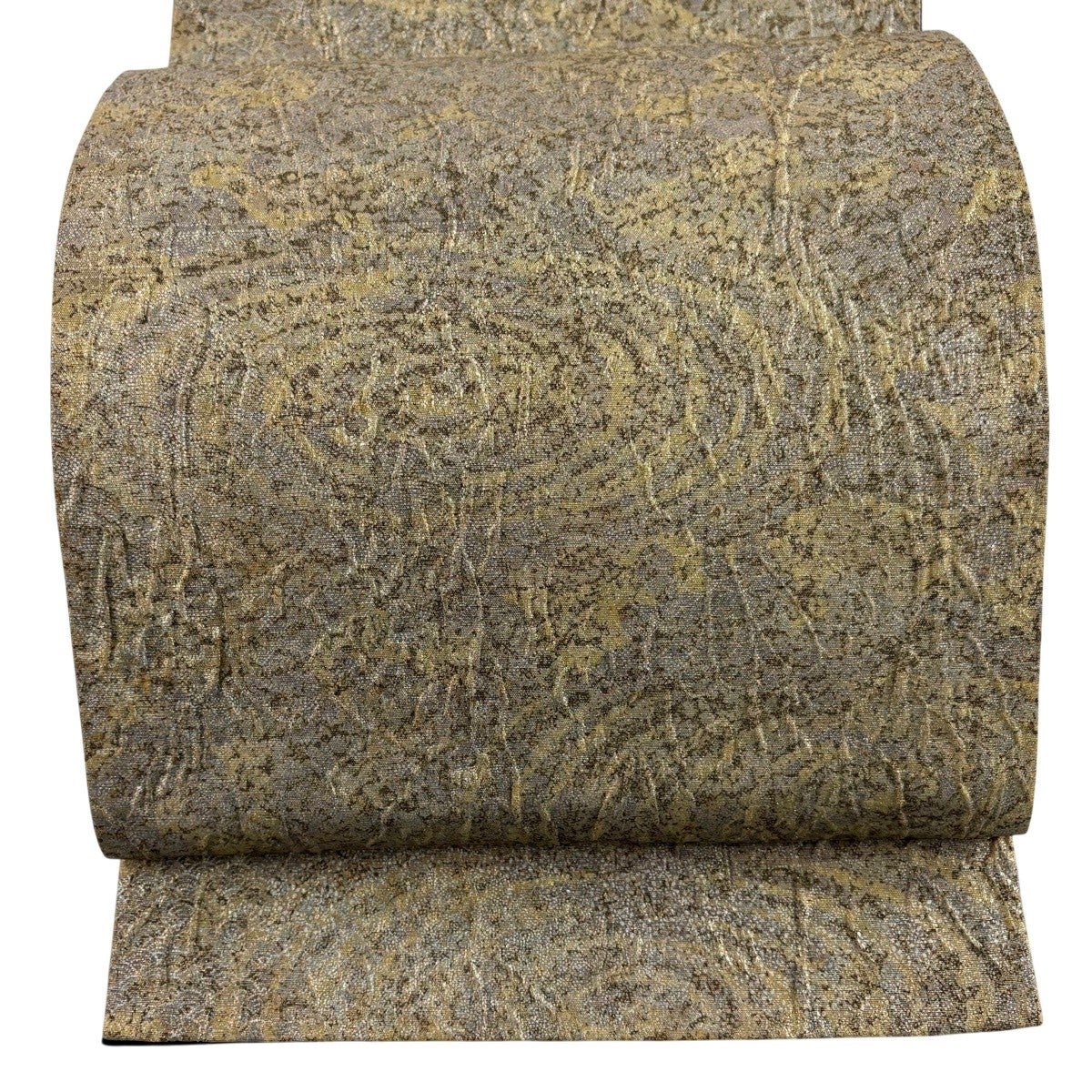 美品】 袋帯 秀品 幾何学模様 金糸 鶯色 全通 正絹｜中古・古着