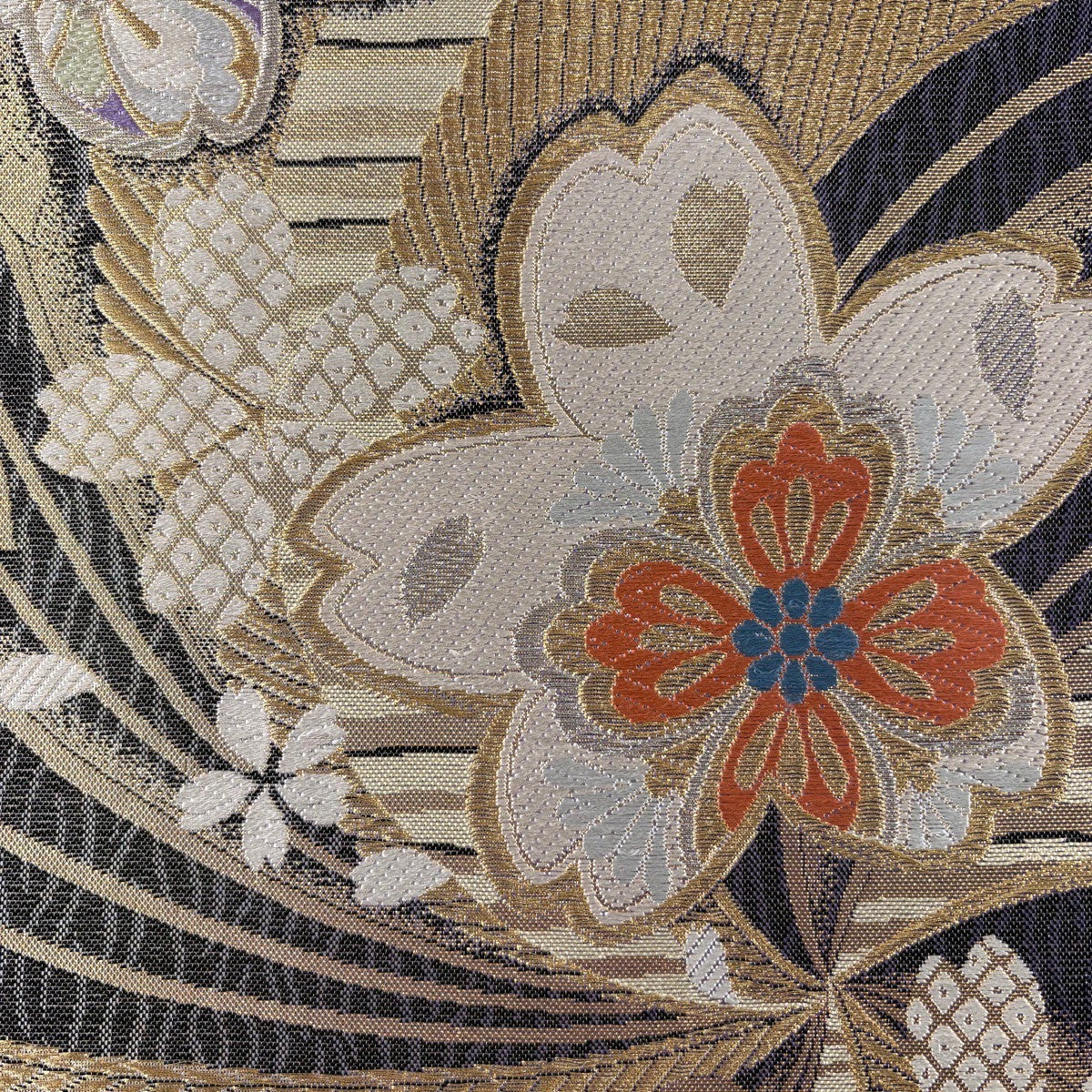 袋帯 秀品 桜 華文 金銀糸 箔 黒 六通 正絹｜中古・古着・リサイクル