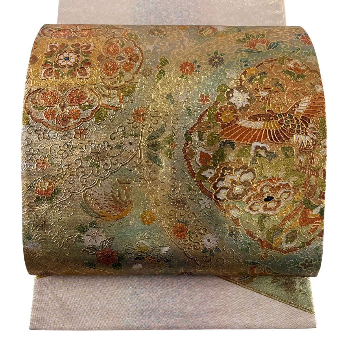美品】 袋帯 秀品 華文 鳳凰 金彩 箔 金色 お太鼓柄 正絹｜中古・古着