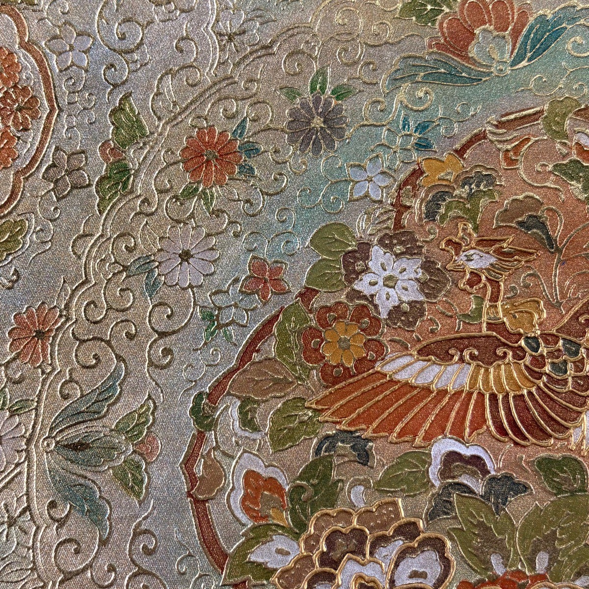 美品】 袋帯 秀品 華文 鳳凰 金彩 箔 金色 お太鼓柄 正絹｜中古・古着