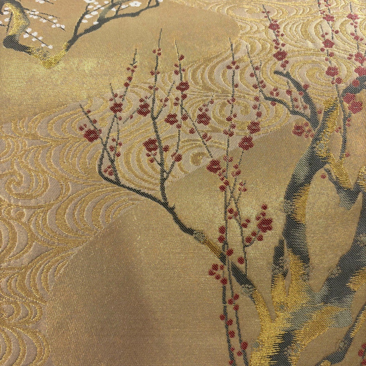 美品】 袋帯 秀品 松尾光琳 落款あり 枝梅 観世水 金糸 箔 金色 お太鼓