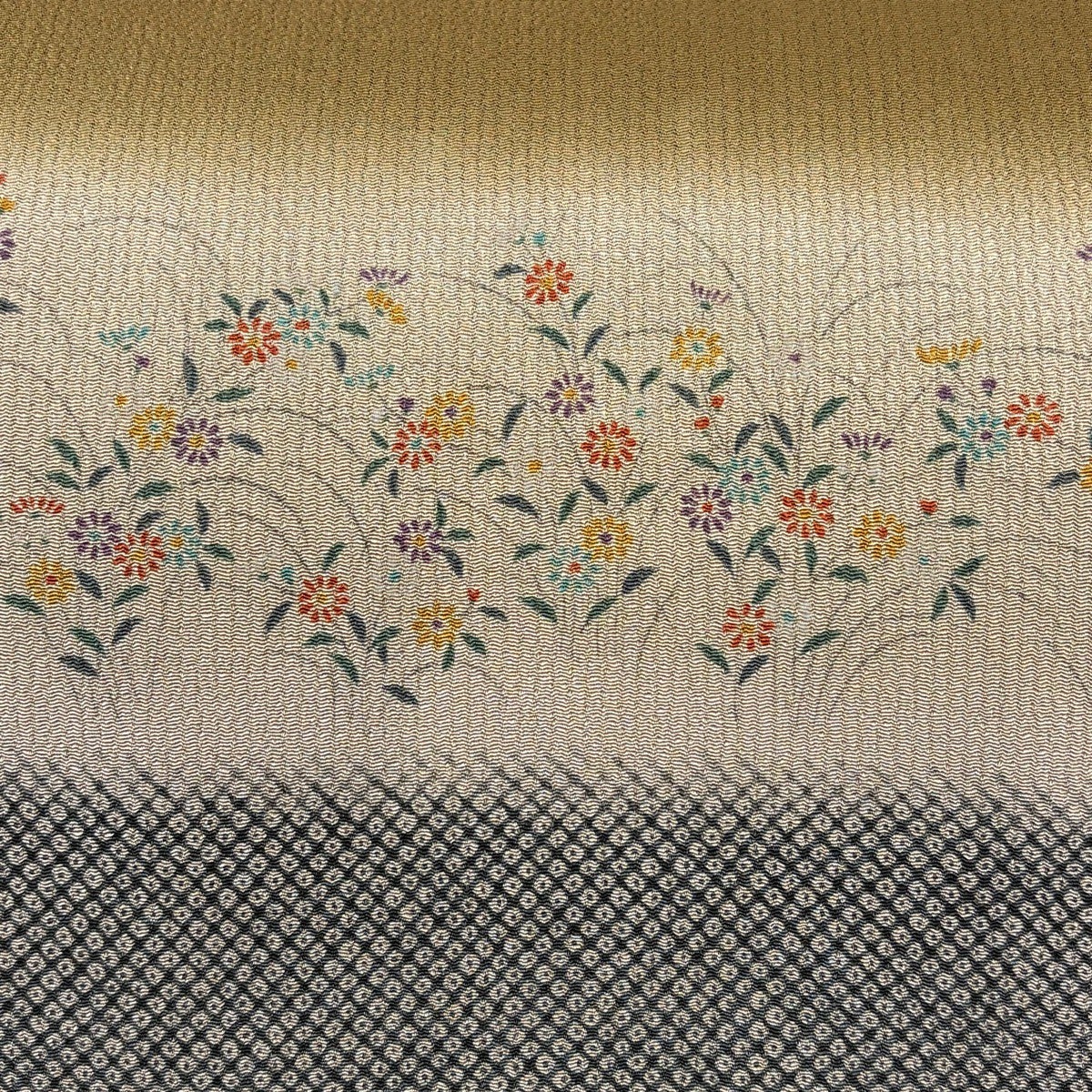 名古屋帯 秀品 草花 疋田 縮緬 ぼかし 山吹茶色 正絹｜中古・古着