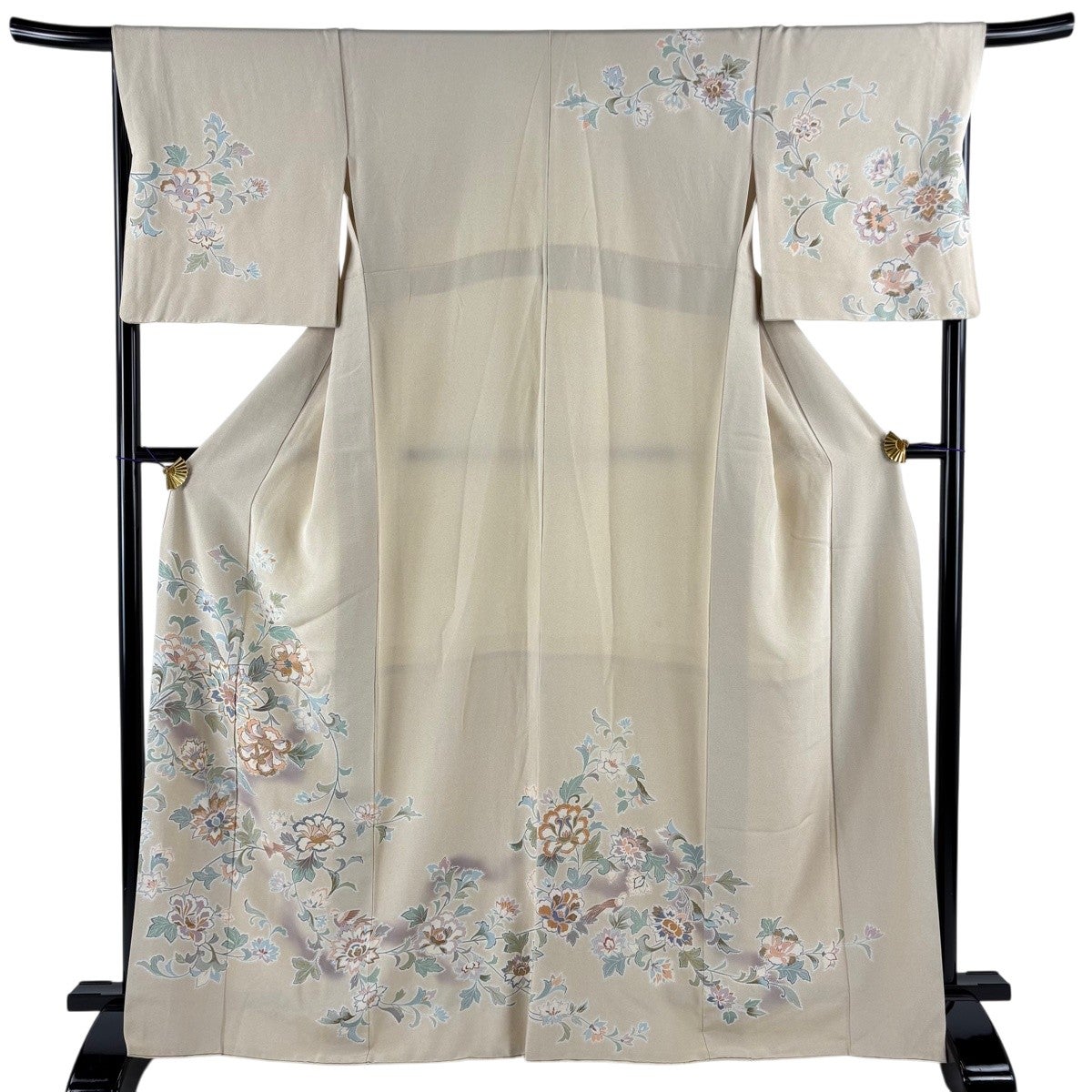 美品】 訪問着 身丈170cm 裄丈66.5cm M 袷 梅 菊 金糸 金彩 青灰色