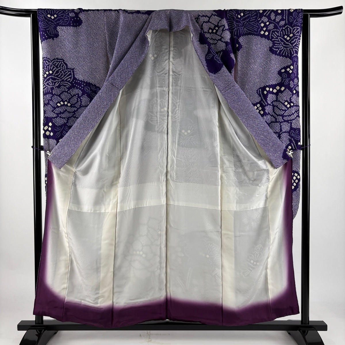 振袖 身丈157cm 裄丈63cm S 袷 草花 総絞り 紫 正絹 秀品｜中古・古着