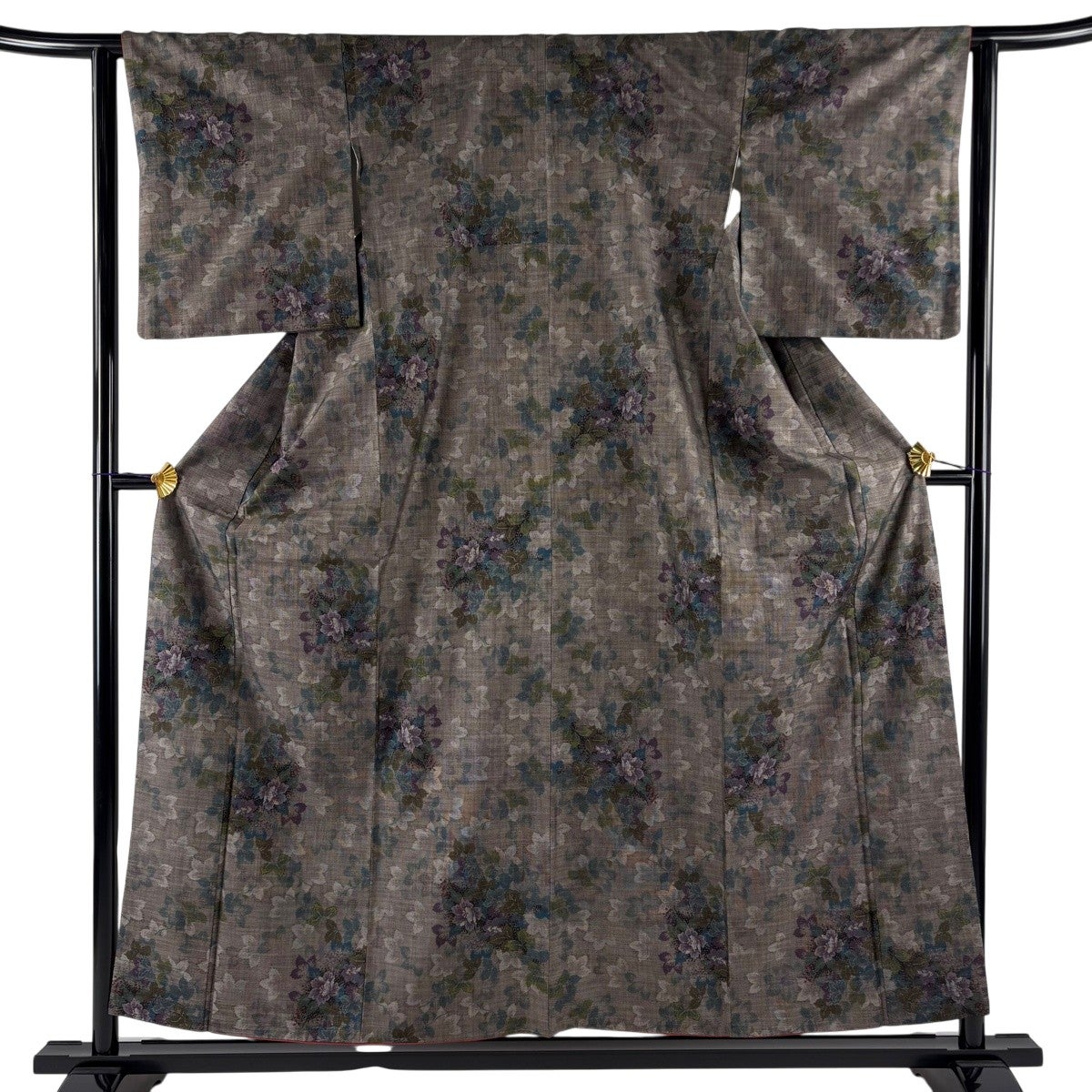 美品】 紬 身丈150.5cm 裄丈62.5cm S 袷 証紙あり 御所車 草花 濃紺