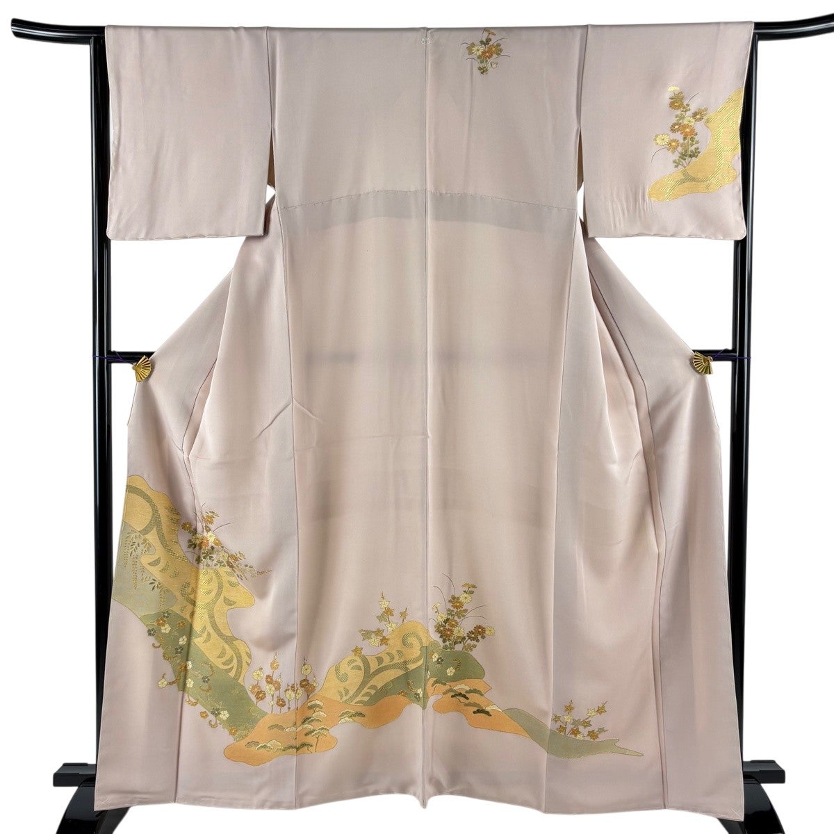訪問着 身丈163.5cm 裄丈64cm M 袷 菊 松梅 金彩 薄ピンク 正絹 秀品