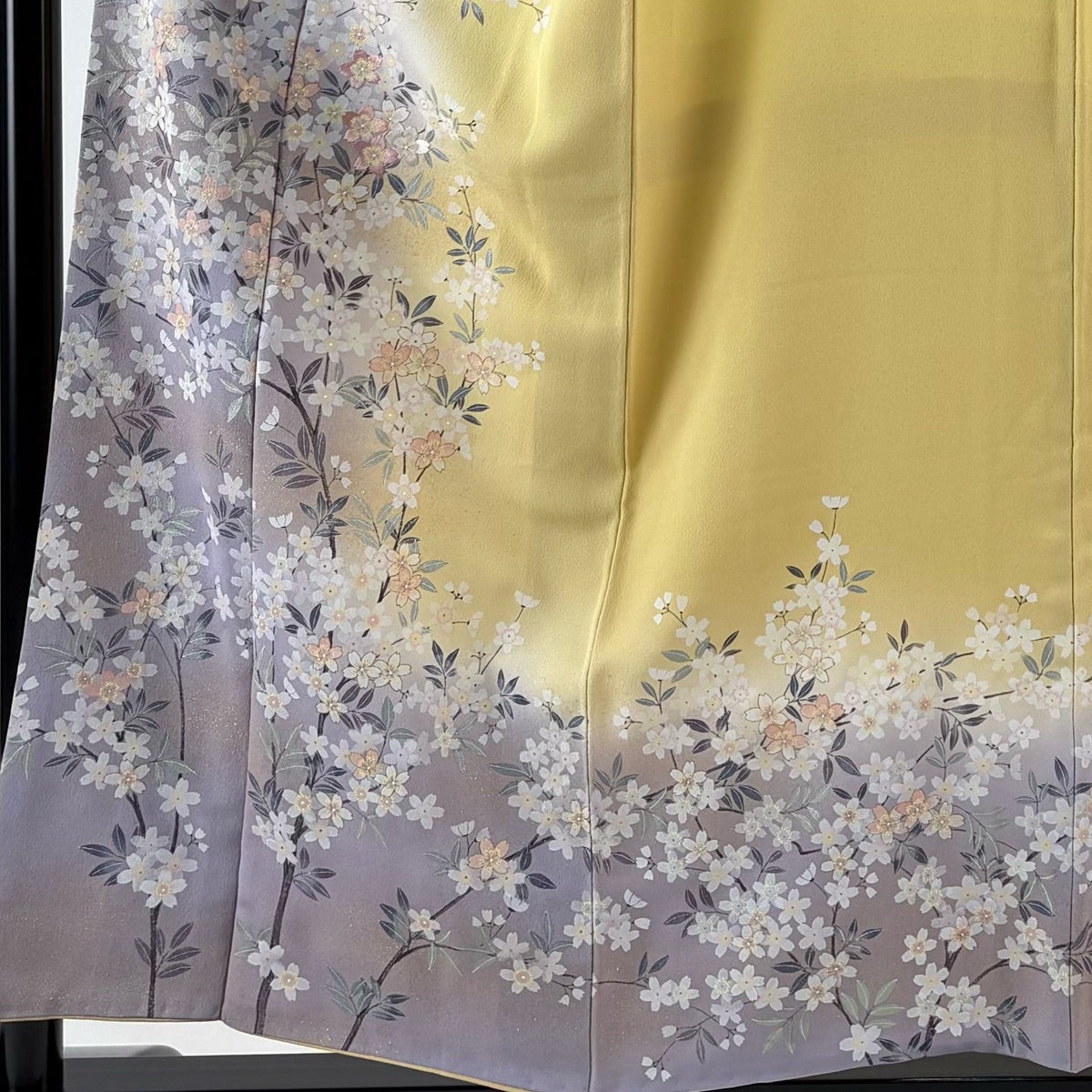 訪問着 身丈156.5cm 裄丈66.5cm M 袷 落款あり 桜 金彩 刺繍 黄色 正絹