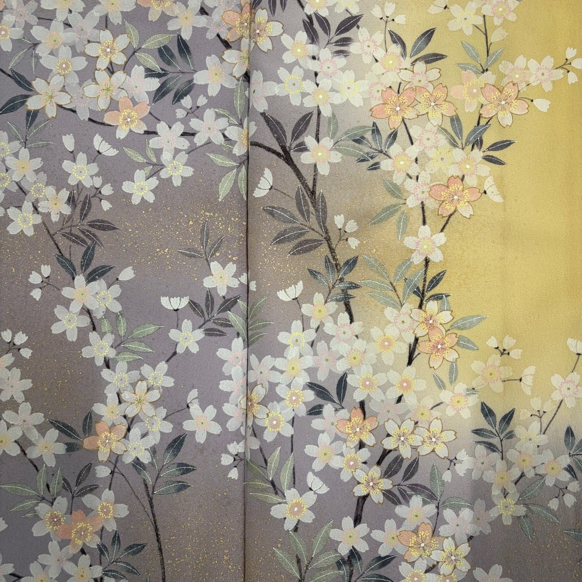 訪問着 身丈156.5cm 裄丈66.5cm M 袷 落款あり 桜 金彩 刺繍 黄色 正絹