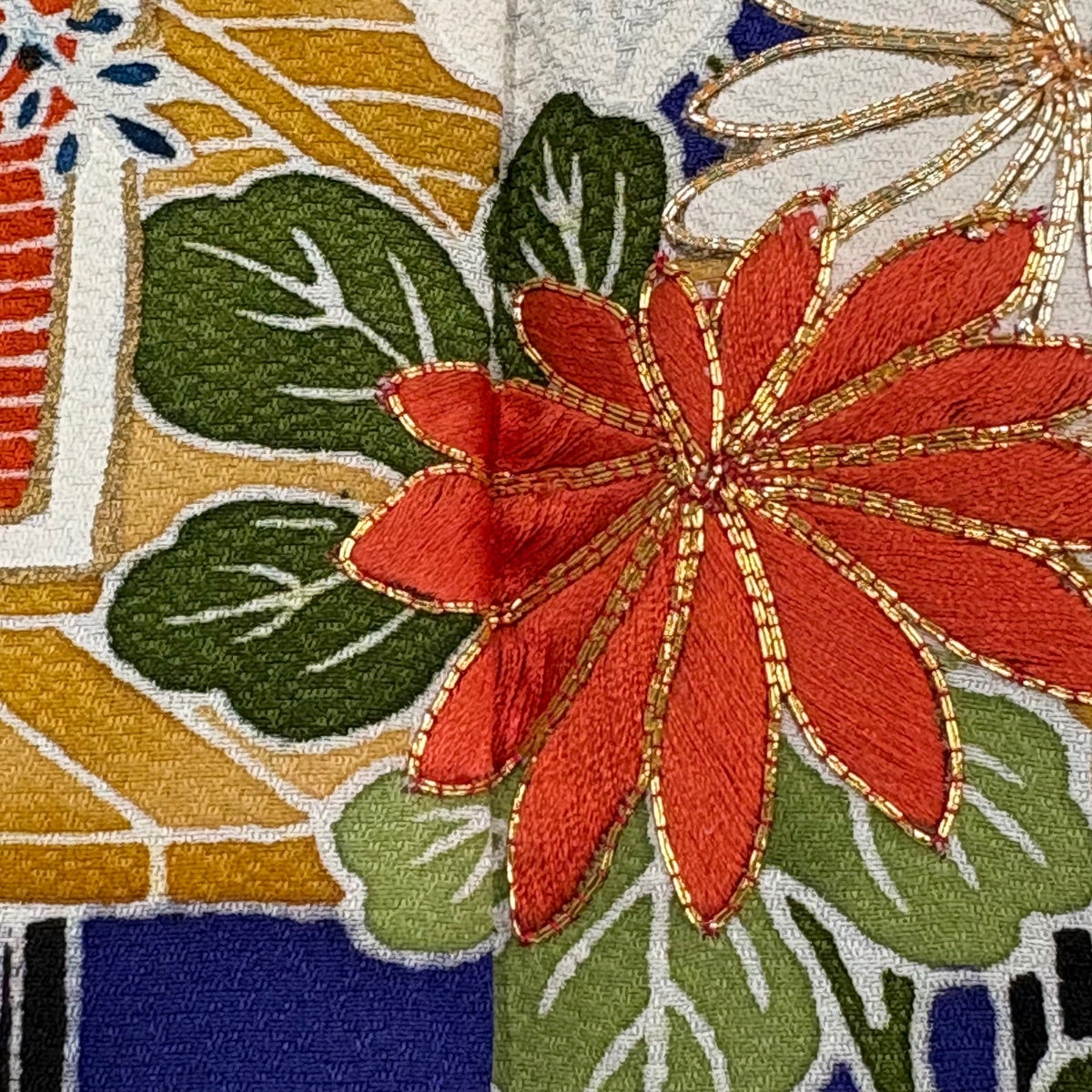 振袖 身丈163cm 裄丈66cm M 袷 落款あり 家屋 松竹梅 金糸 刺繍 青紫