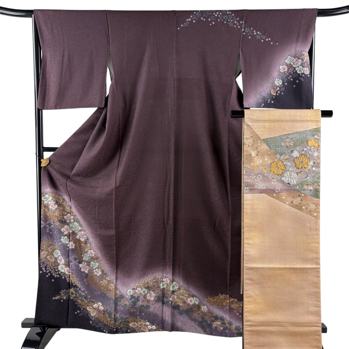 美品】 訪問着 身丈161.5cm 裄丈66.5cm M 袷 袋帯セット 辻が花柄 草花