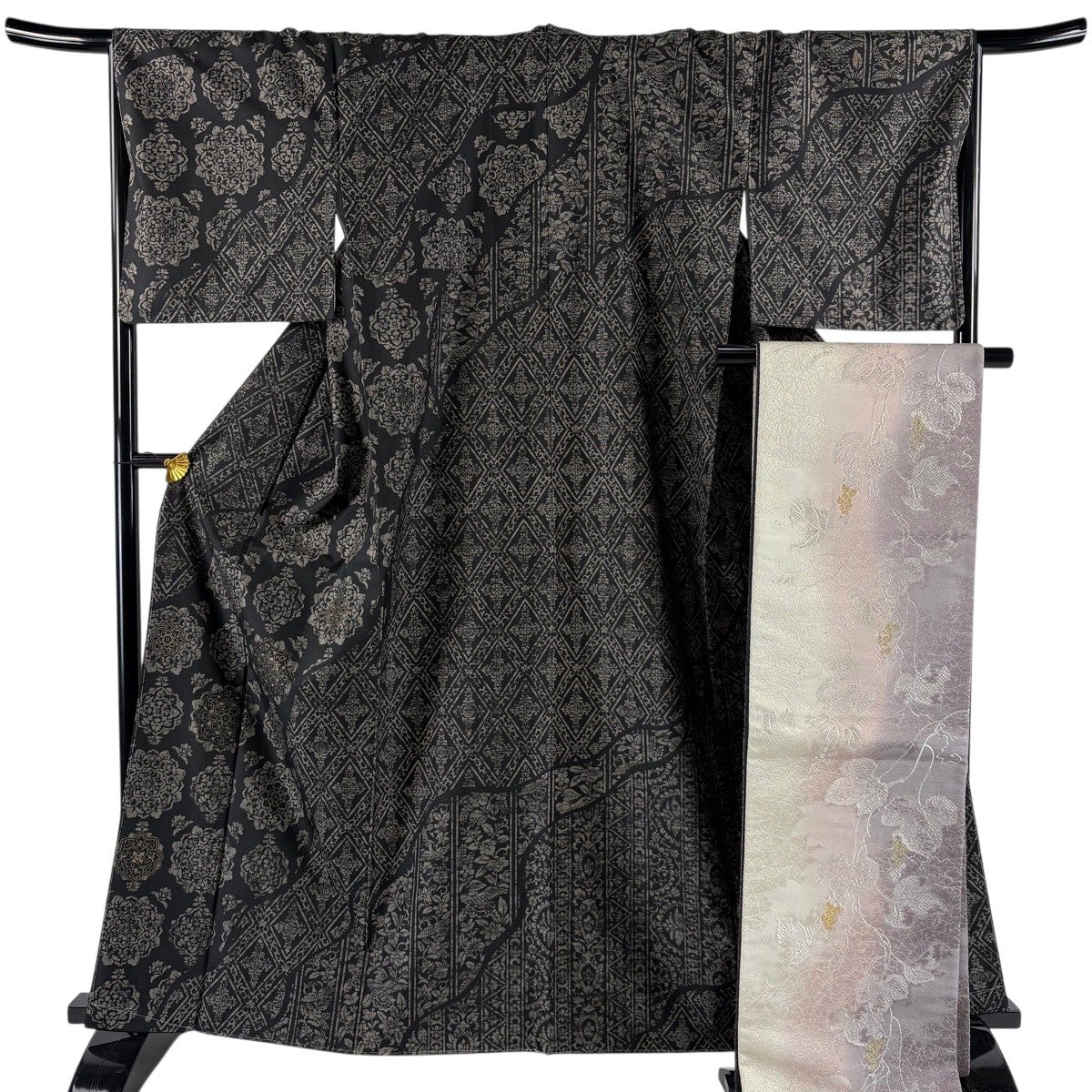 美品】 訪問着 身丈158.5cm 裄丈67cm M 袷 袋帯セット 大島紬地 証紙