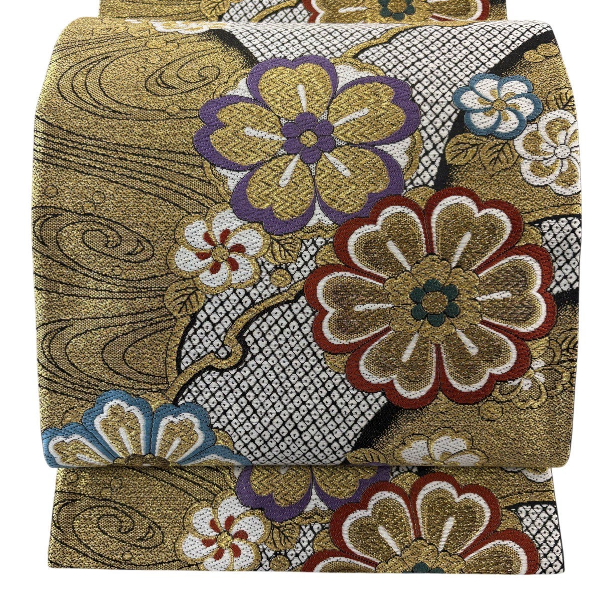 美品】 袋帯 秀品 やまと 桜 菊 金糸 箔 薄ピンク 六通 正絹｜中古