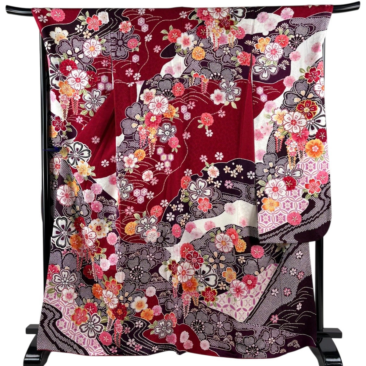 美品】 振袖 身丈168cm 裄丈69cm L 袷 桜 藤 金彩 染め分け