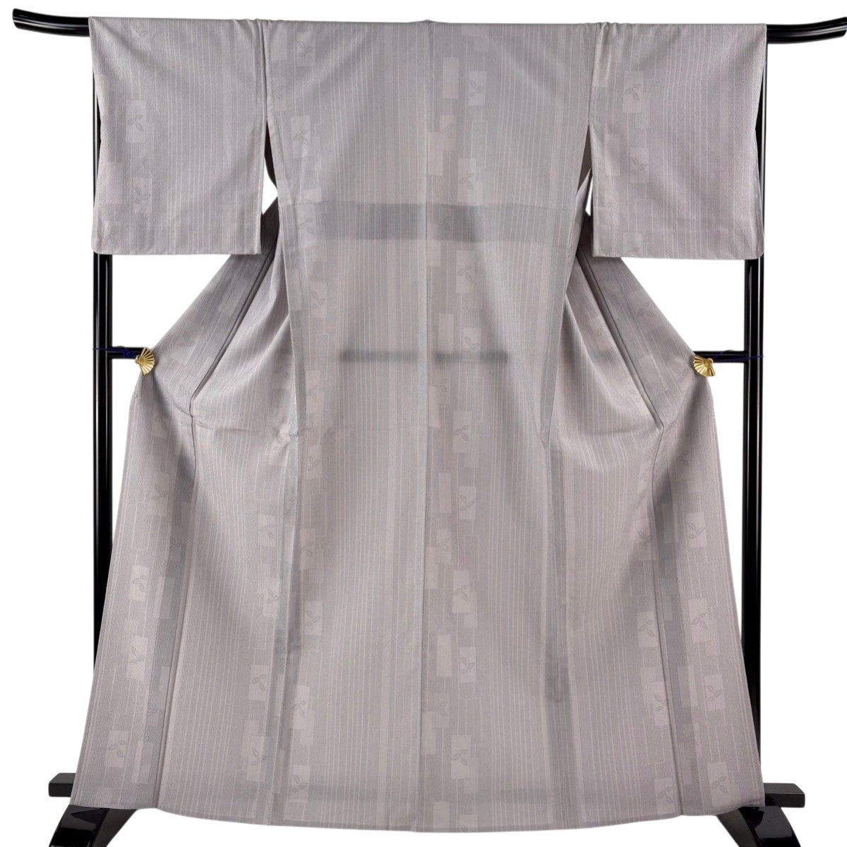 美品】 塩沢紬 身丈165.5cm 裄丈67cm M 単衣 塩沢絣 証紙あり 縞 葉柄