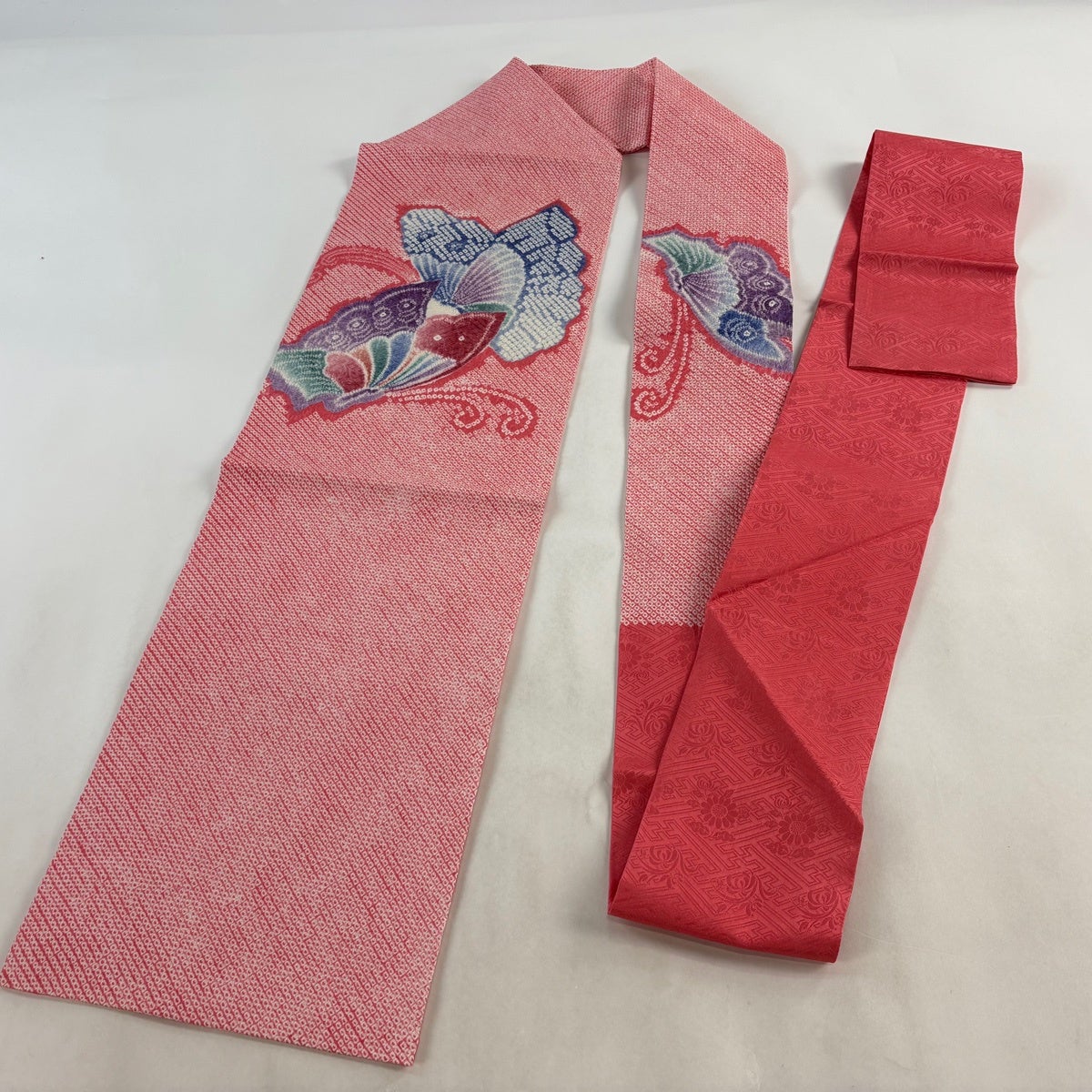 美品】 名古屋帯 名品 蝶 絞り ピンク 正絹|中古・古着 美品】 名古屋帯 名品 蝶 絞り ピンク 正絹|中古・古着