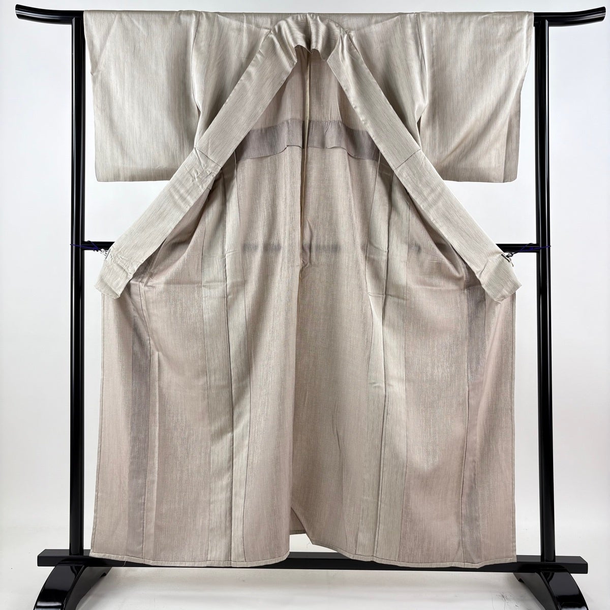 美品】 お召 身丈158cm 裄丈63cm S 単衣 縦縞 灰茶 正絹 逸品|中古 美品】 お召 身丈158cm 裄丈63cm S 単衣 縦縞 灰茶 正絹 逸品|中古