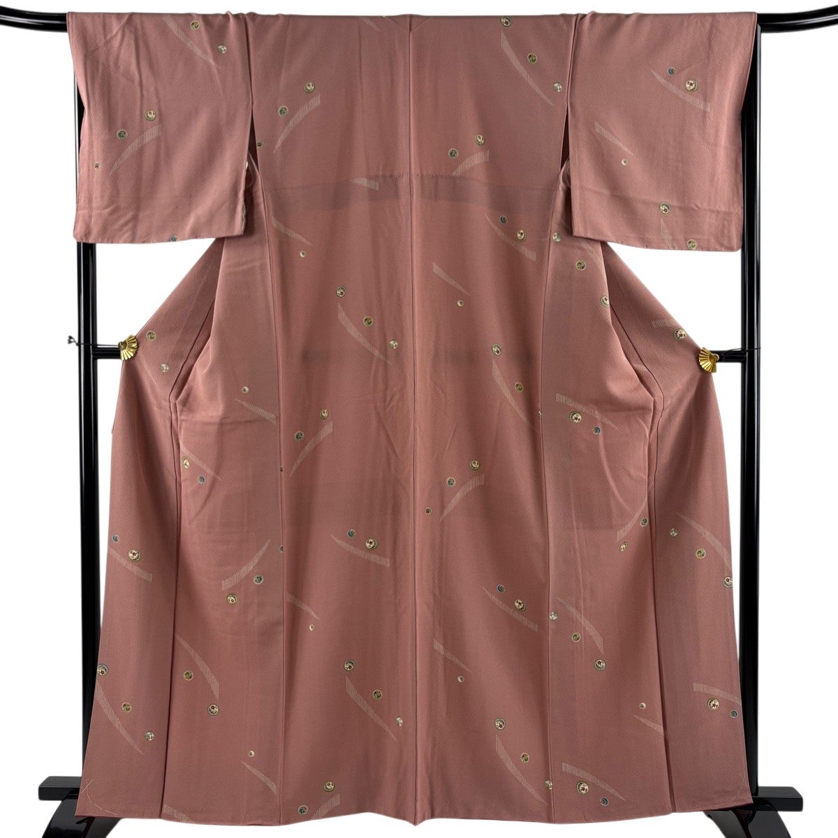 【美品】 小紋 身丈160cm 裄丈62.5cm 正絹 秀品 【中古】 美品】 小紋 身丈160cm 裄丈64.5cm M 袷 落款あり 霞 幾何学 薄茶色