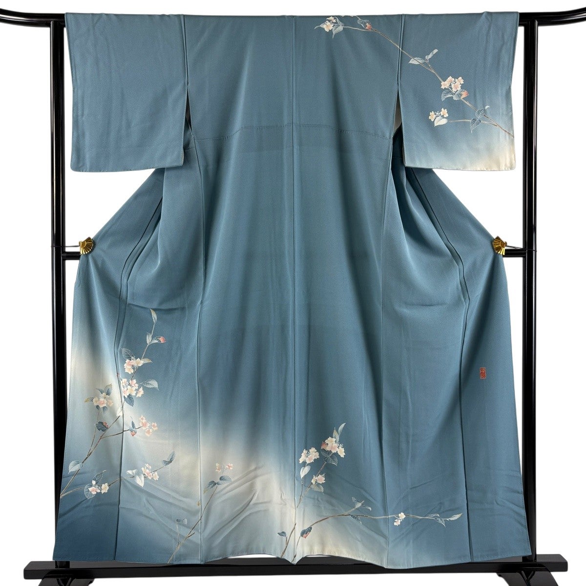 未着用　訪問着　身丈161　裄66　菊花　波模様　桜花　正絹　着物　023b p 訪問着 身丈156cm 裄丈64.5cm M 袷 落款あり 菊 桜 ぼかし ピンク 正絹