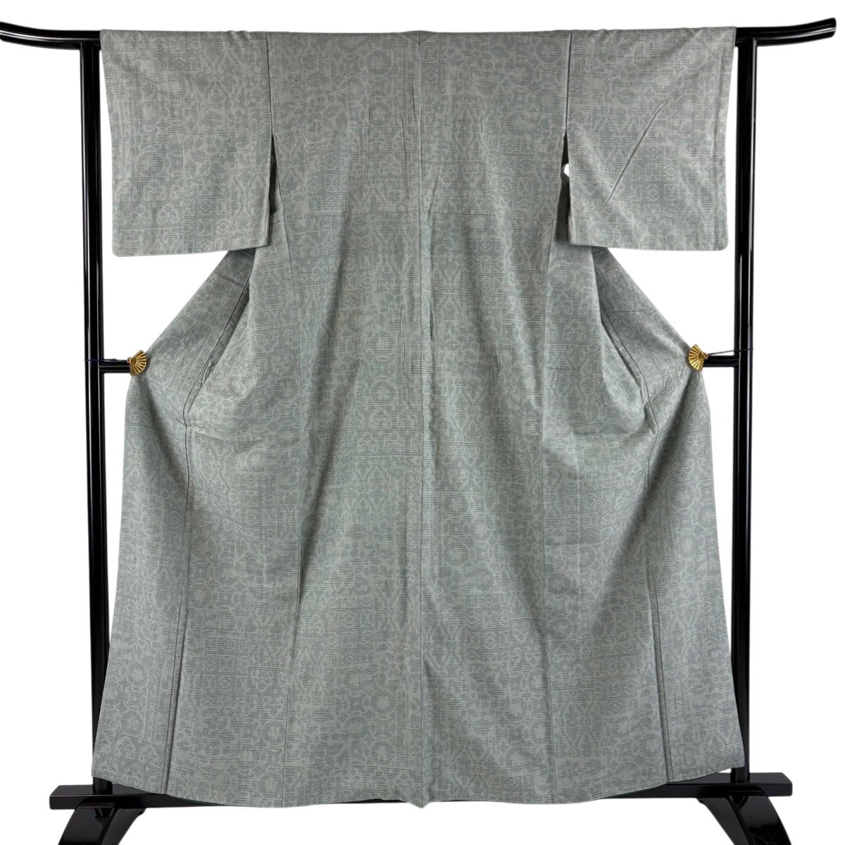 紬 身丈158cm 裄丈64cm M 袷 亀甲絣 幾何学 灰白 正絹 秀品｜中古