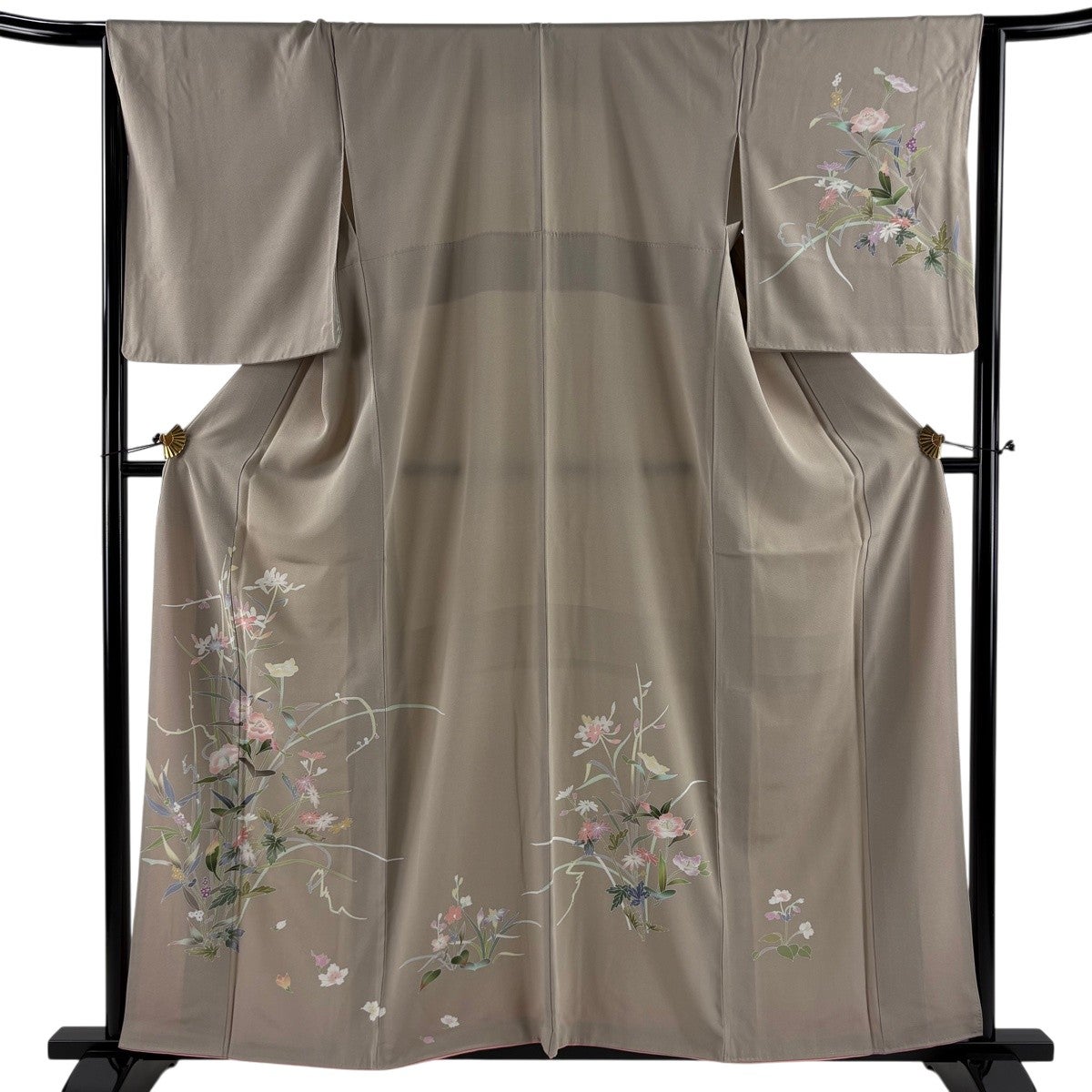 美品】 訪問着 身丈161cm 裄丈66.5cm M 袷 草花 色紙 金糸 金銀彩 青
